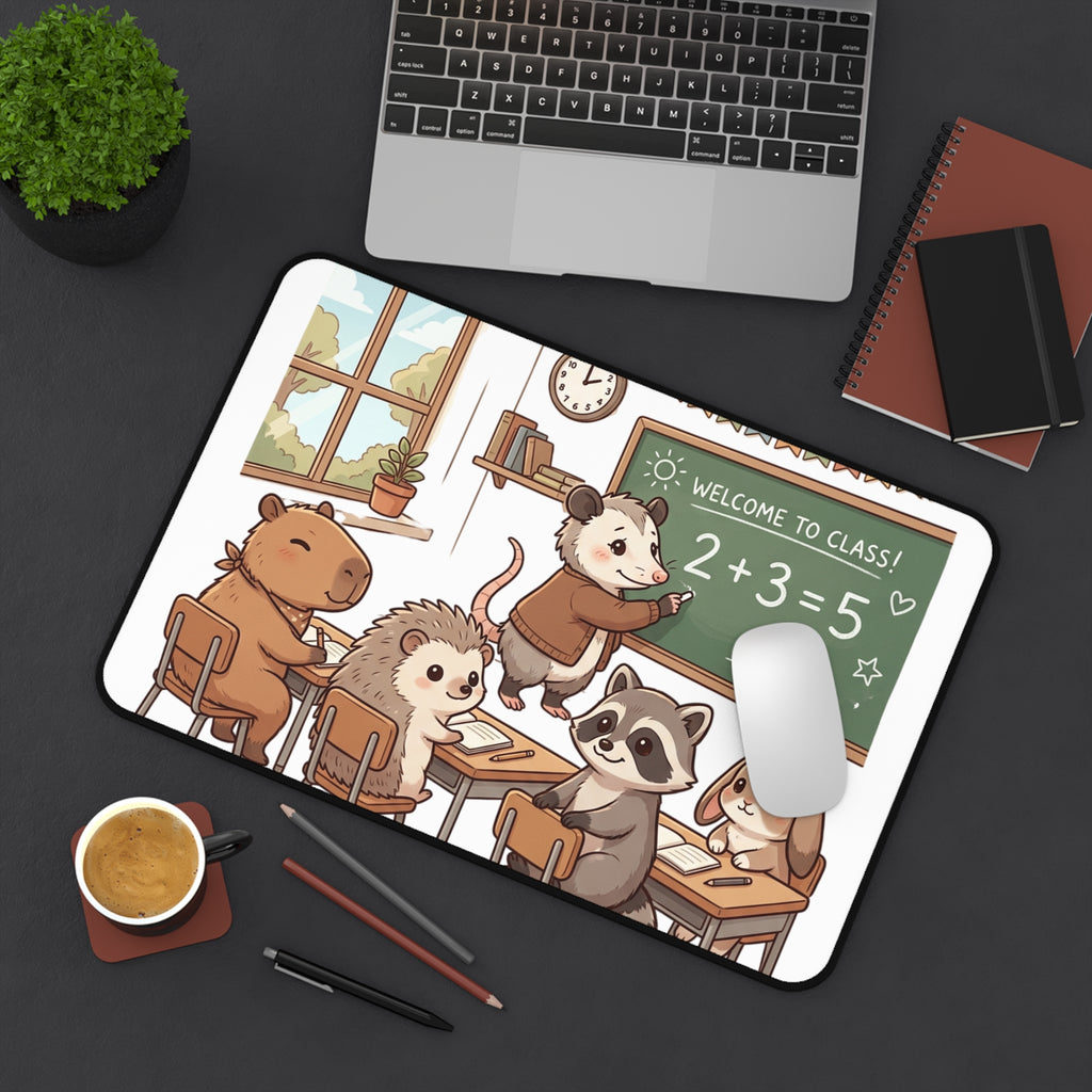 Cute Classroom Animal Desk Mat — 'Welcome to Class' School Mouse, Raccoon, Hedgehog & Friends