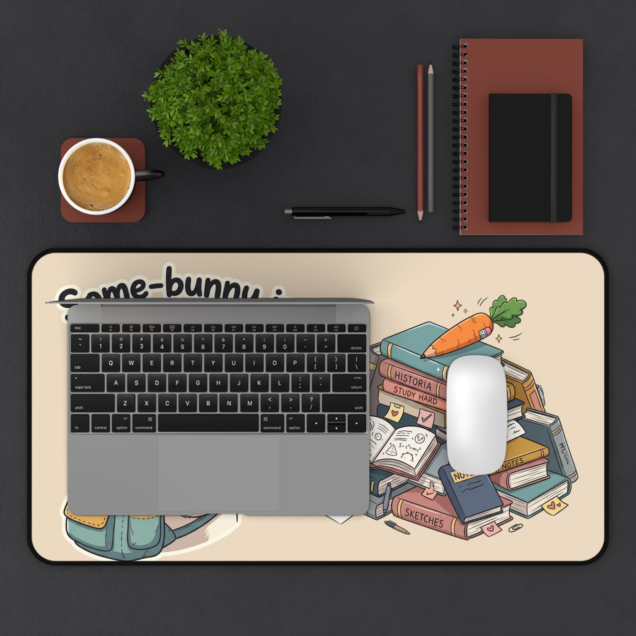 Some-bunny Is Studying Hard Desk Mat — Cute Bunny Study Mousepad for Students & Kids