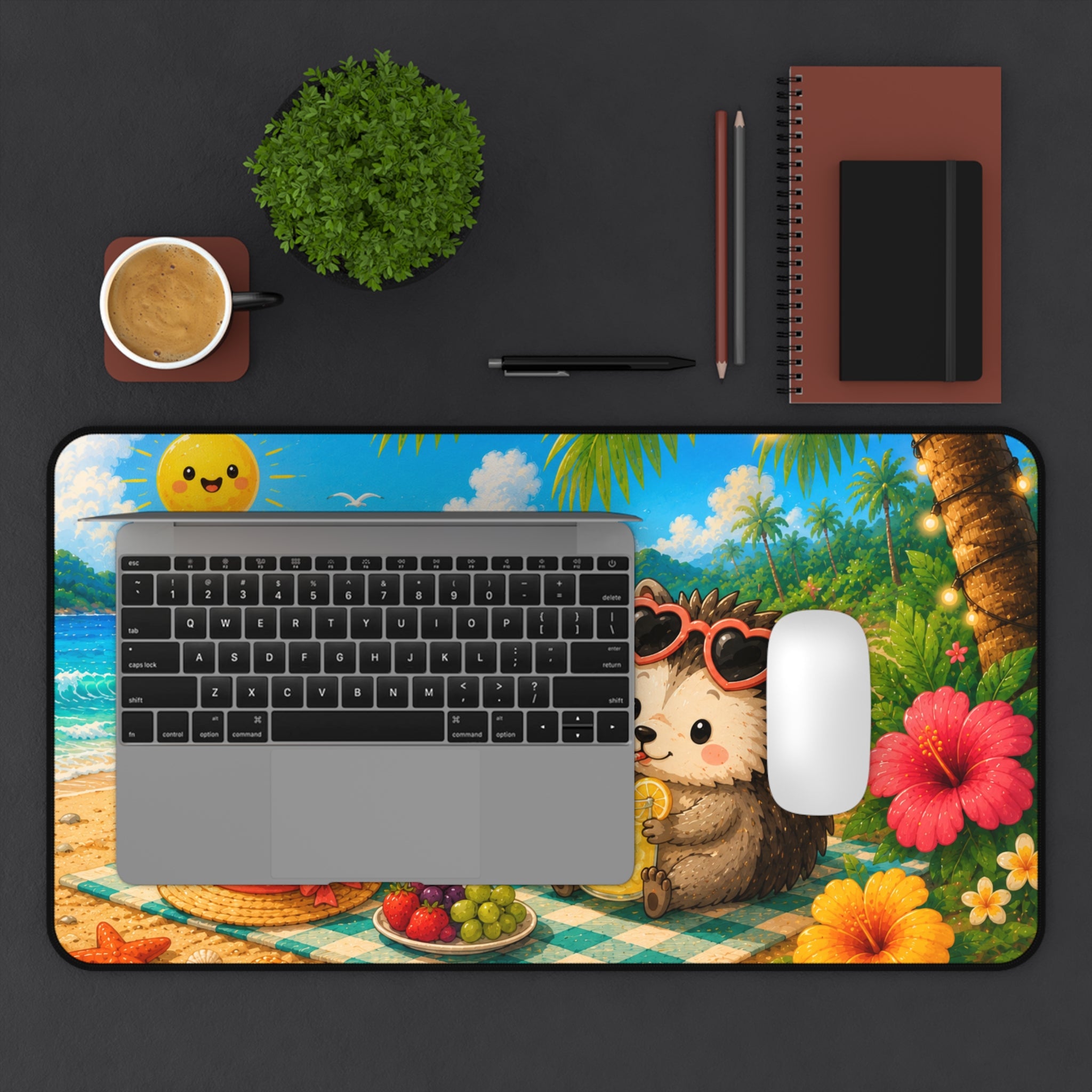 Beach Picnic Hedgehog Desk Mat — Cute Summer Mousepad for Office & Gaming
