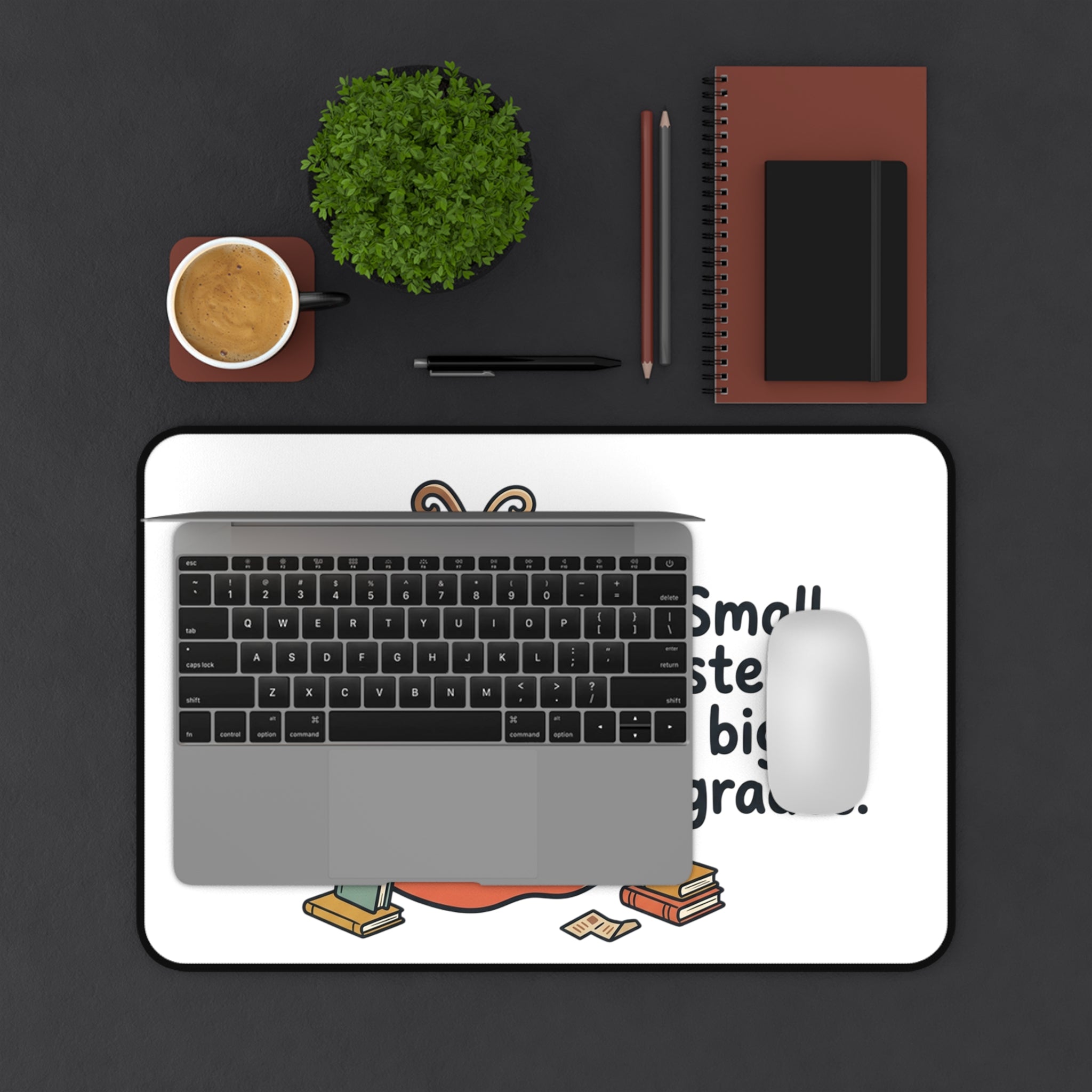 Study Desk Mat — "Small Steps, Big Grades" Cute Apple Hamster Study Mat