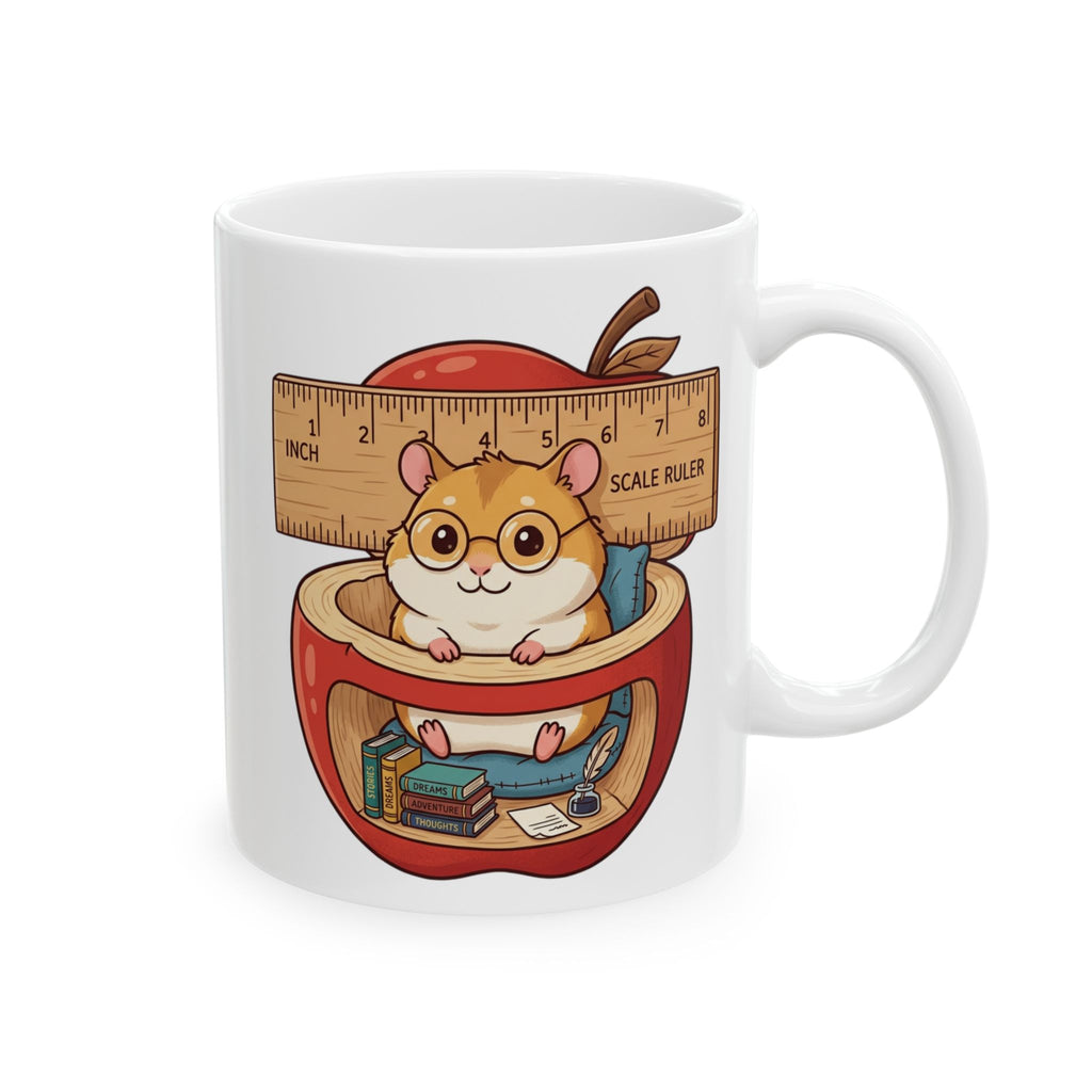 Teacher Apple Mug — "Small Steps, Big Grades" Ceramic Coffee Cup (Hamster Illustration)