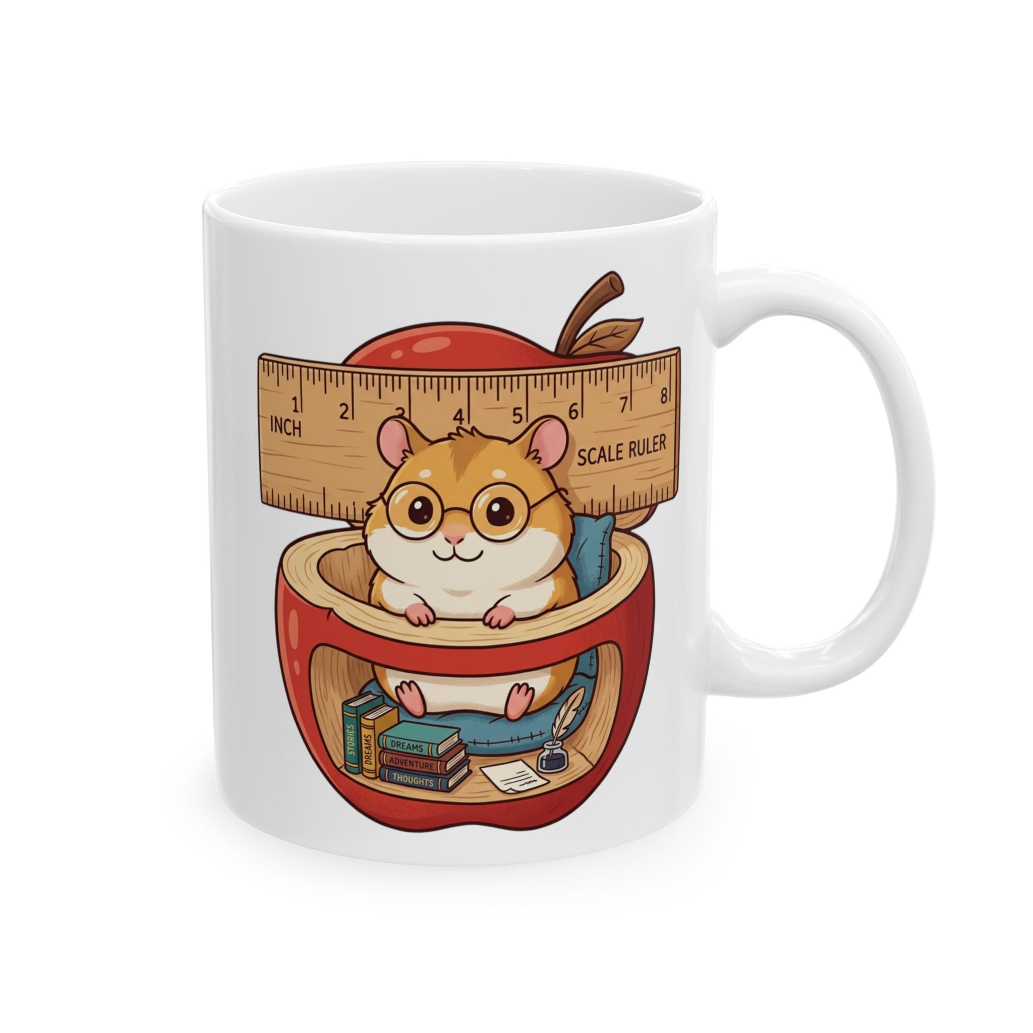 Teacher Apple Mug — "Small Steps, Big Grades" Ceramic Coffee Cup (Hamster Illustration)