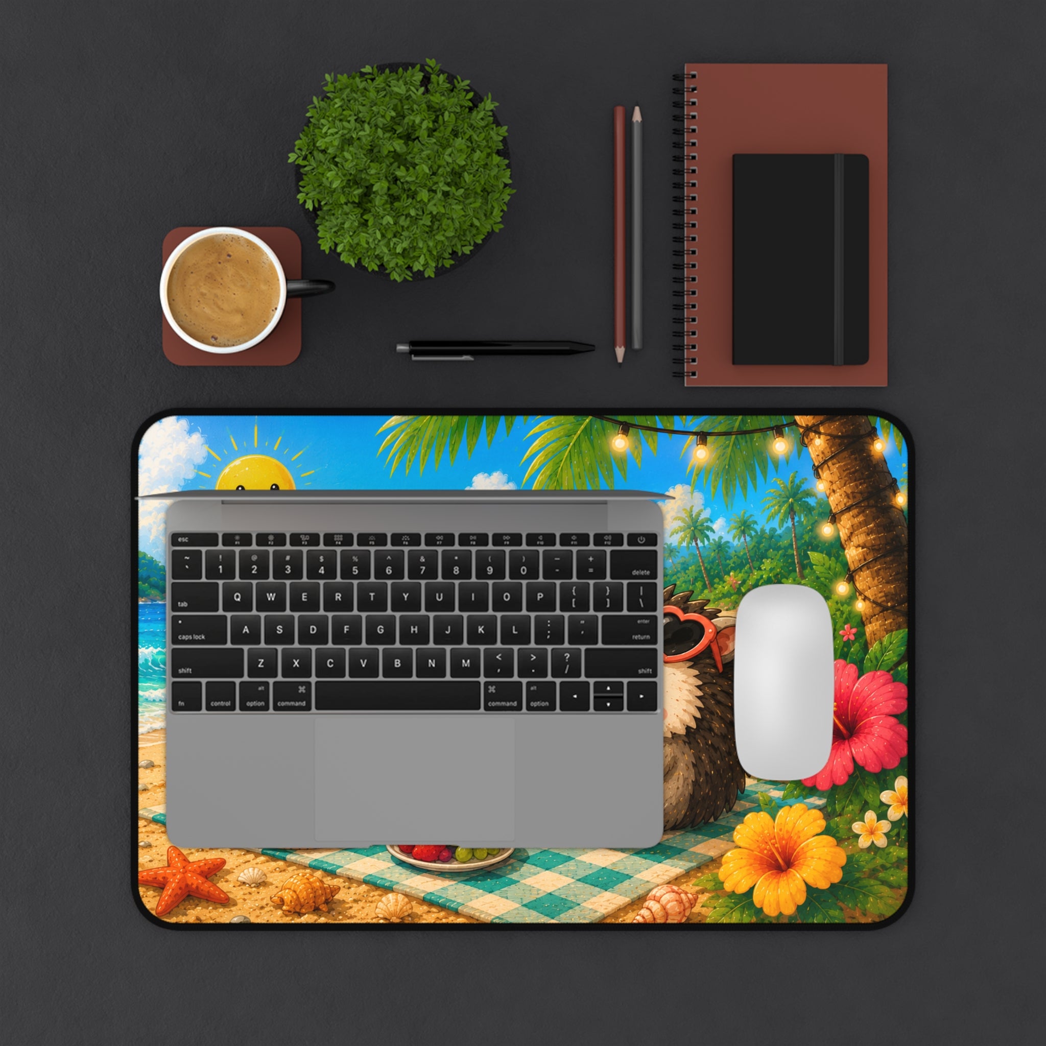 Beach Picnic Hedgehog Desk Mat — Cute Summer Mousepad for Office & Gaming