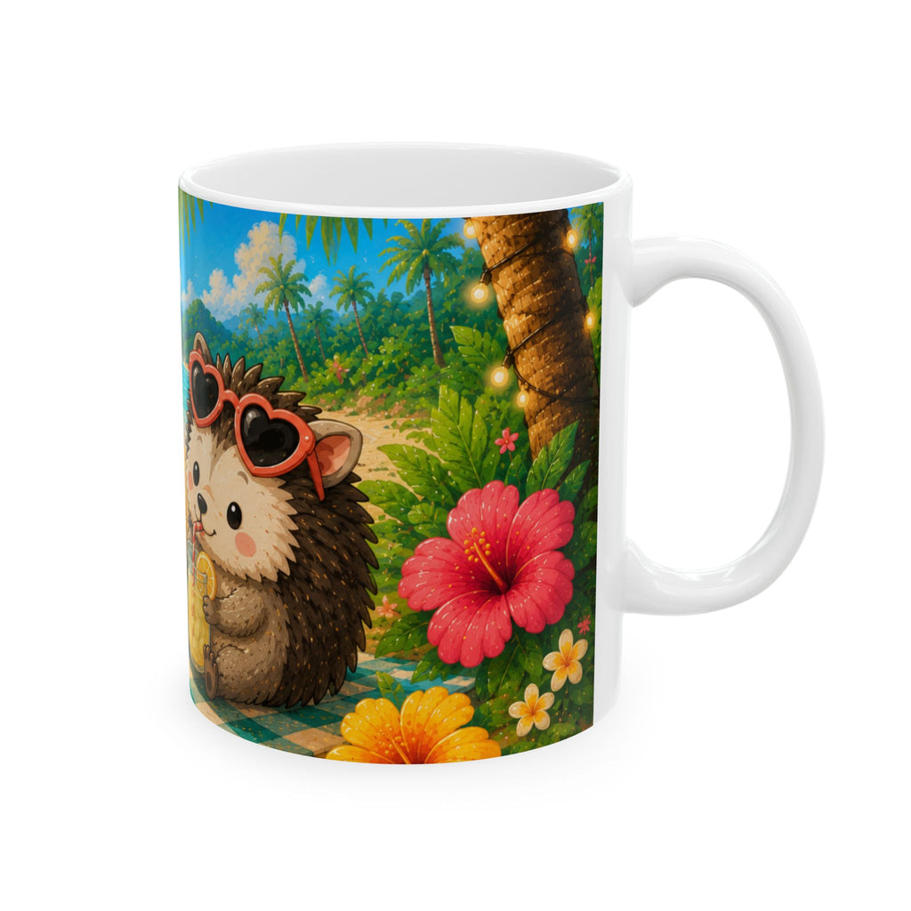 Beach Picnic Hedgehog Ceramic Mug – Cute Summer Vacation Coffee Cup (11oz)