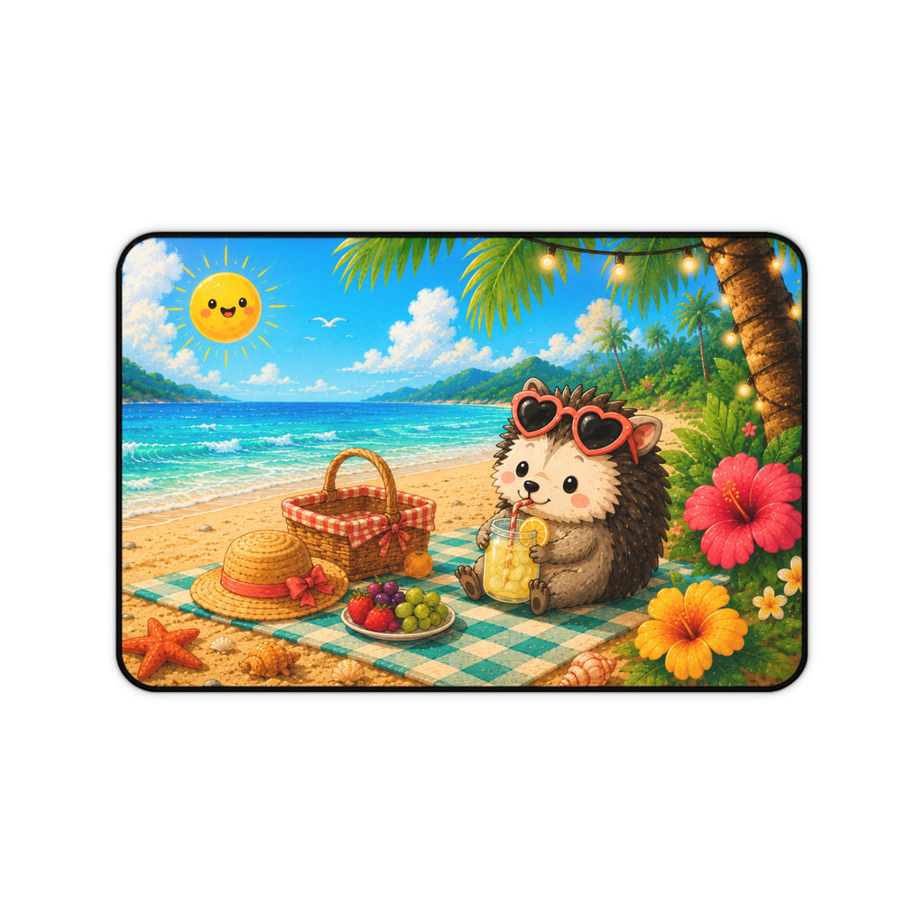 Beach Picnic Hedgehog Desk Mat — Cute Summer Mousepad for Office & Gaming