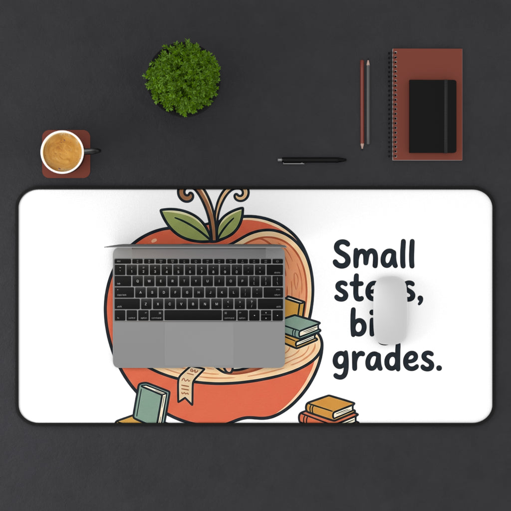 Study Desk Mat — "Small Steps, Big Grades" Cute Apple Hamster Study Mat