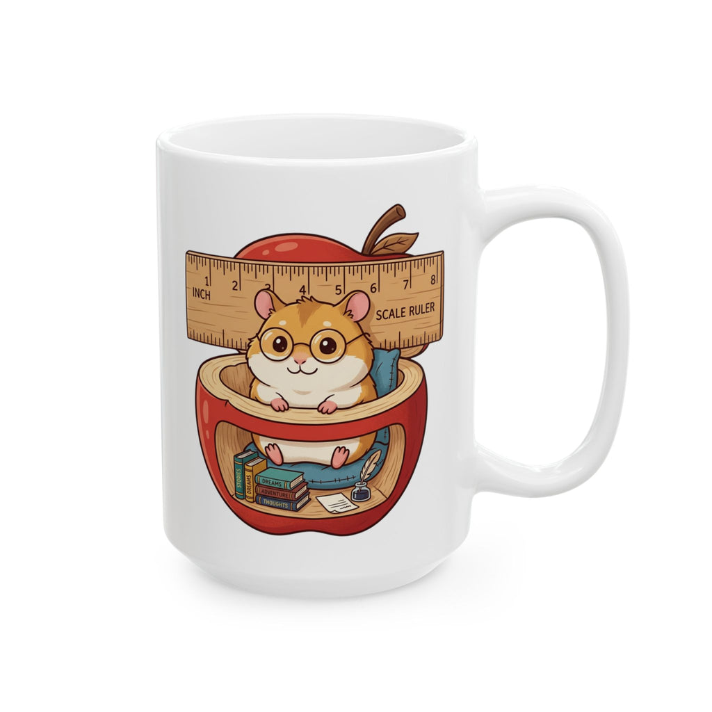Teacher Apple Mug — "Small Steps, Big Grades" Ceramic Coffee Cup (Hamster Illustration)