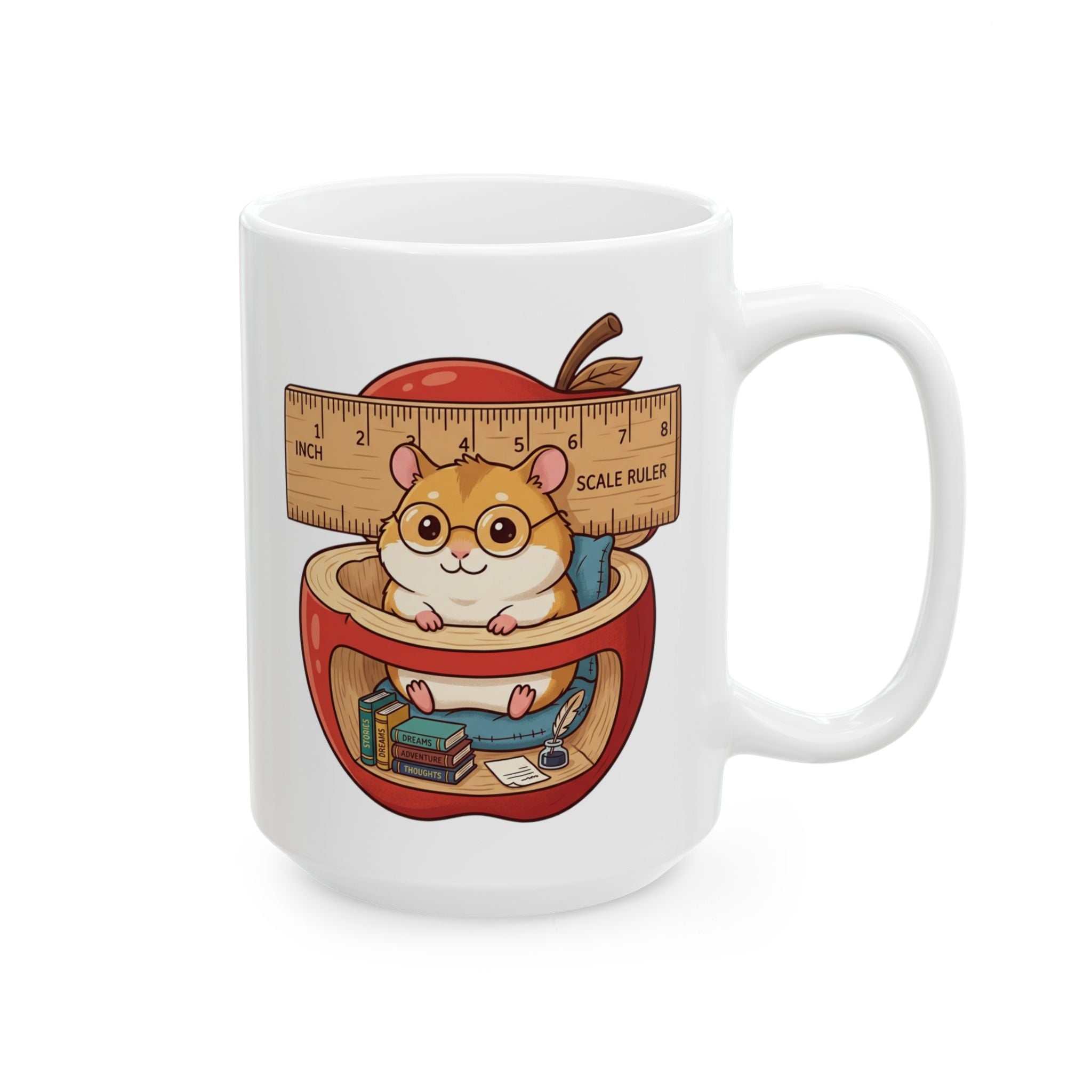 Teacher Apple Mug — "Small Steps, Big Grades" Ceramic Coffee Cup (Hamster Illustration)