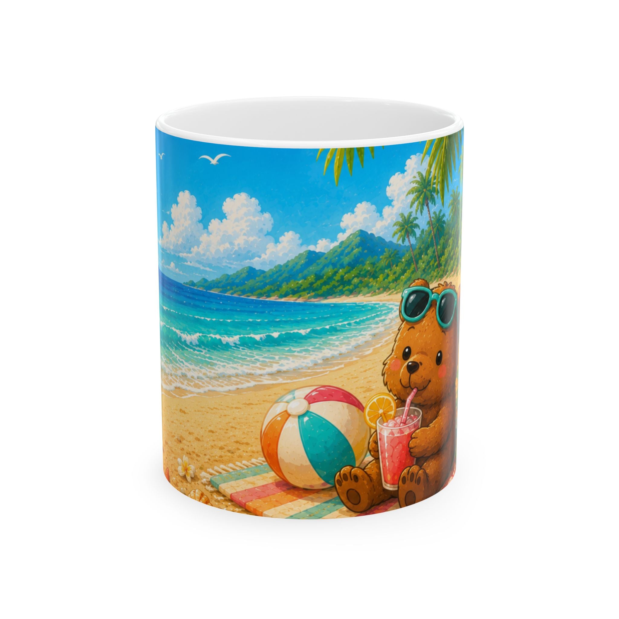 Beach Bear Ceramic Mug — Cute Tropical Summer Drinkware (11oz)