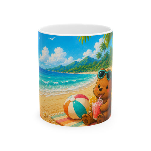 Beach Bear Ceramic Mug — Cute Tropical Summer Drinkware (11oz)