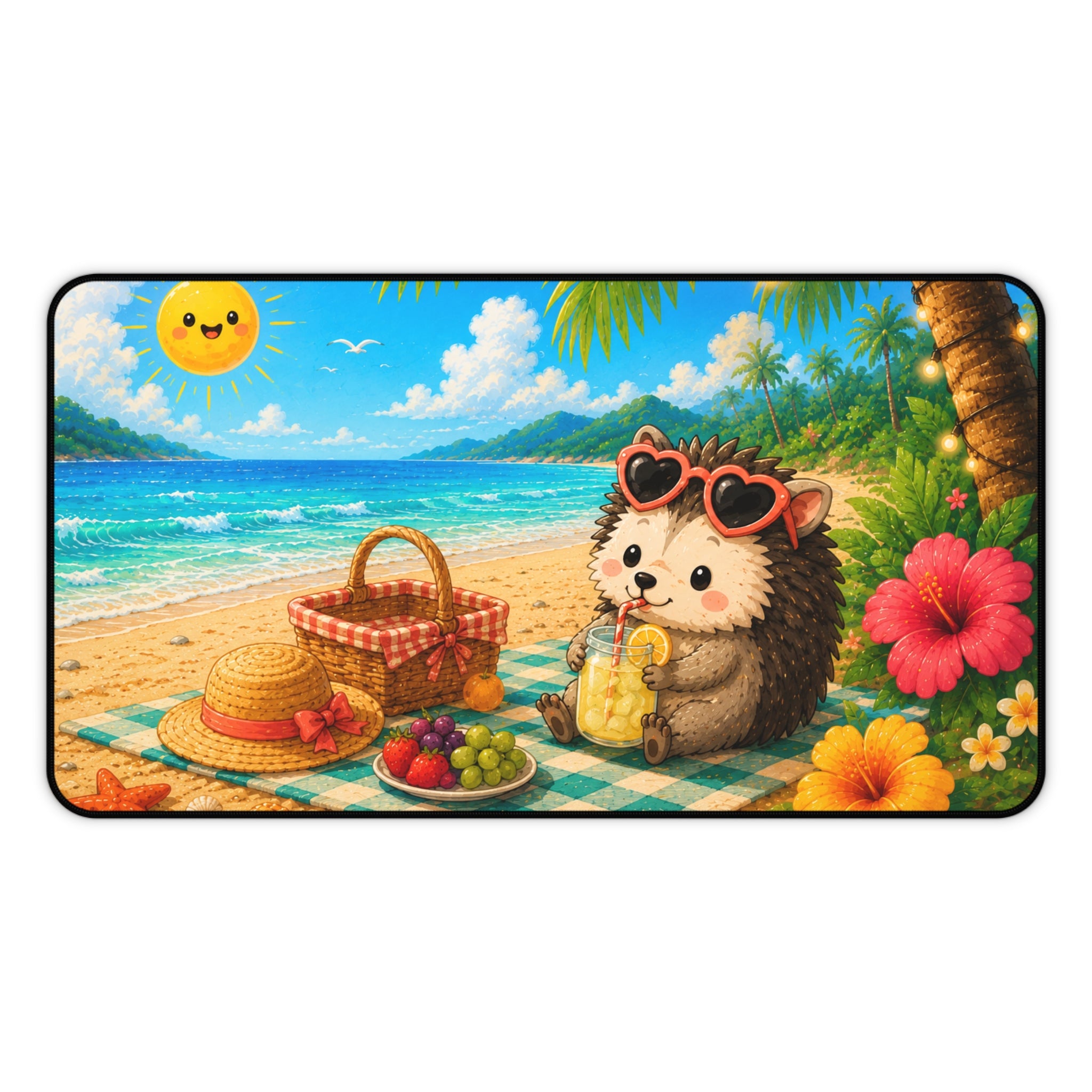 Beach Picnic Hedgehog Desk Mat — Cute Summer Mousepad for Office & Gaming