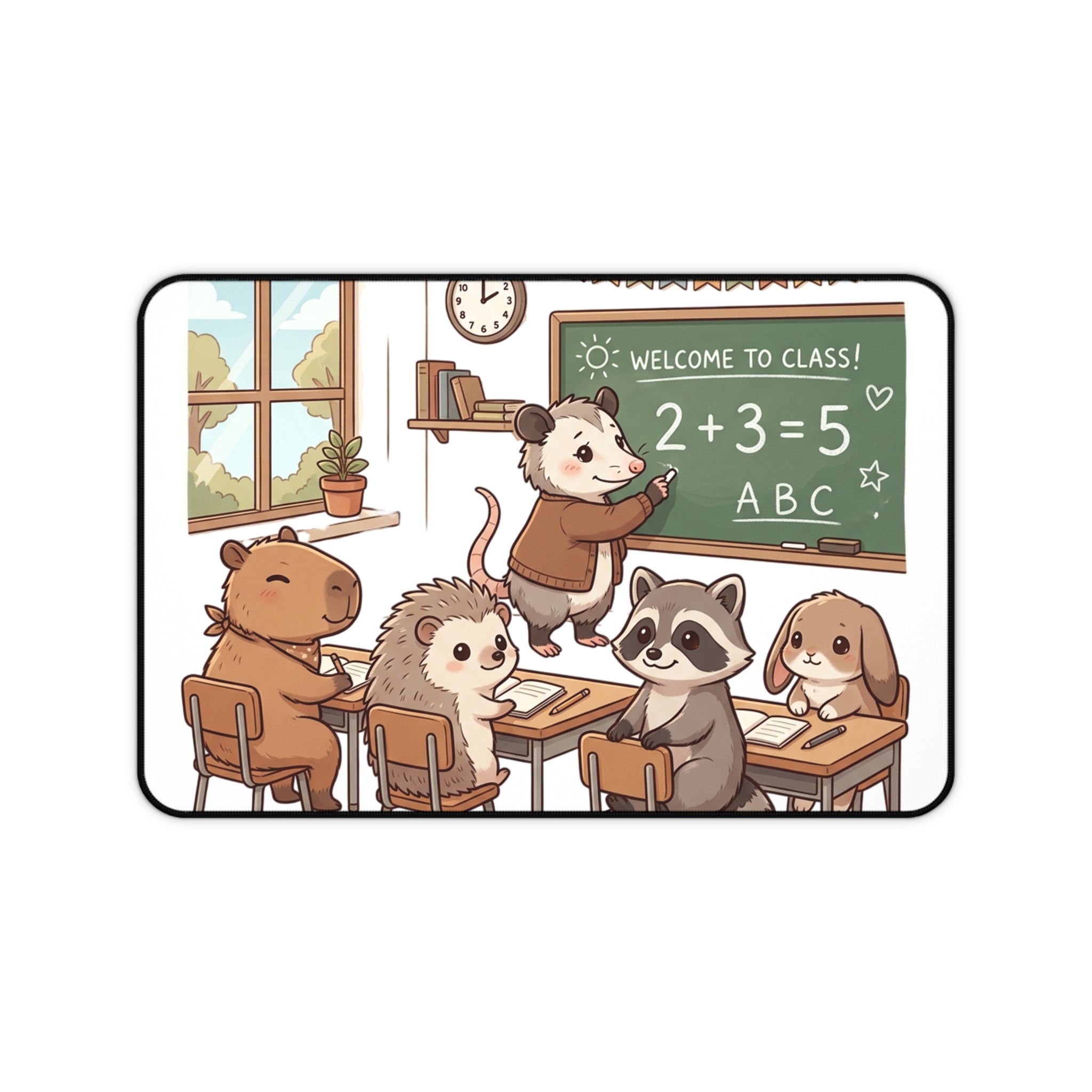 Cute Classroom Animal Desk Mat — 'Welcome to Class' School Mouse, Raccoon, Hedgehog & Friends