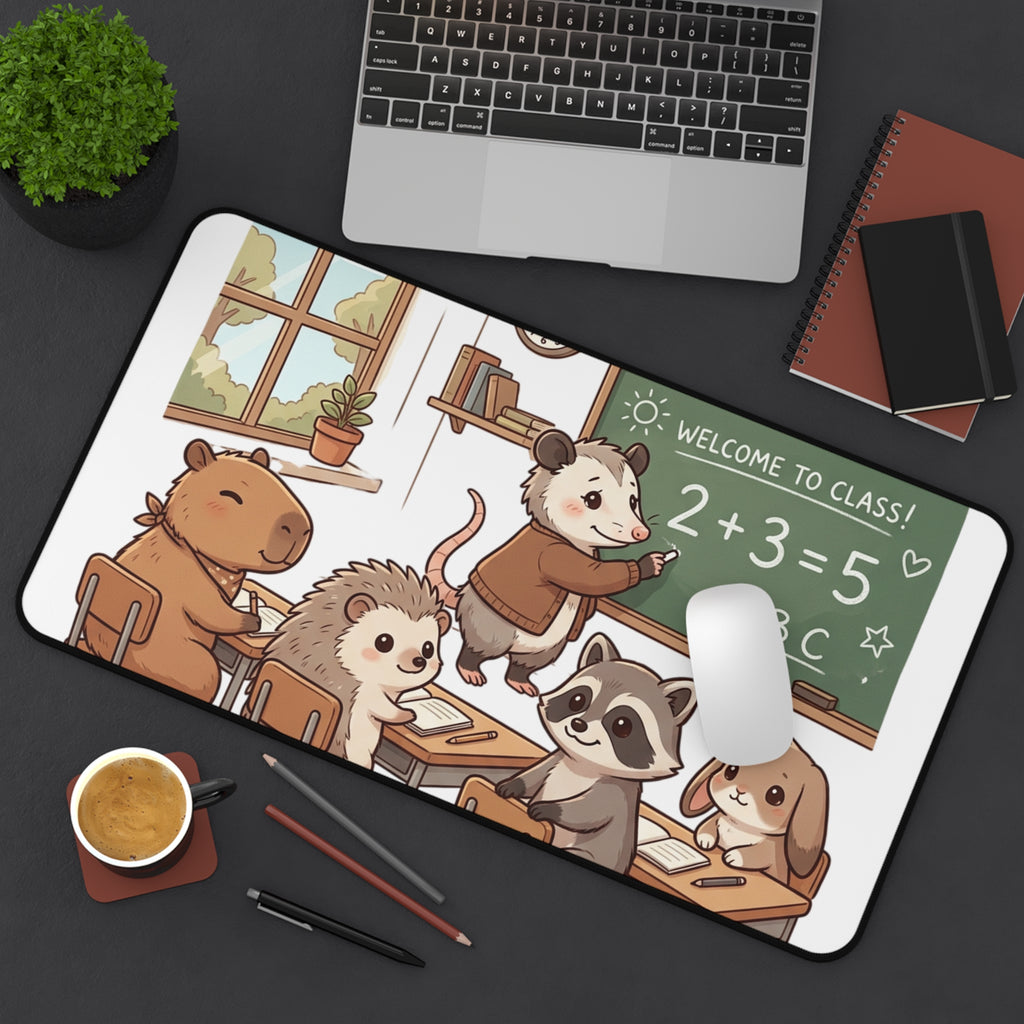 Cute Classroom Animal Desk Mat — 'Welcome to Class' School Mouse, Raccoon, Hedgehog & Friends