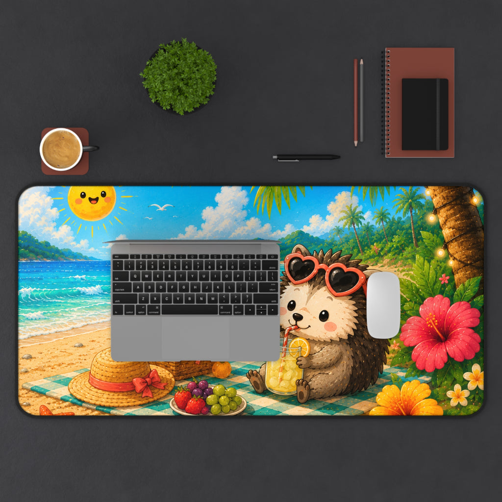 Beach Picnic Hedgehog Desk Mat — Cute Summer Mousepad for Office & Gaming