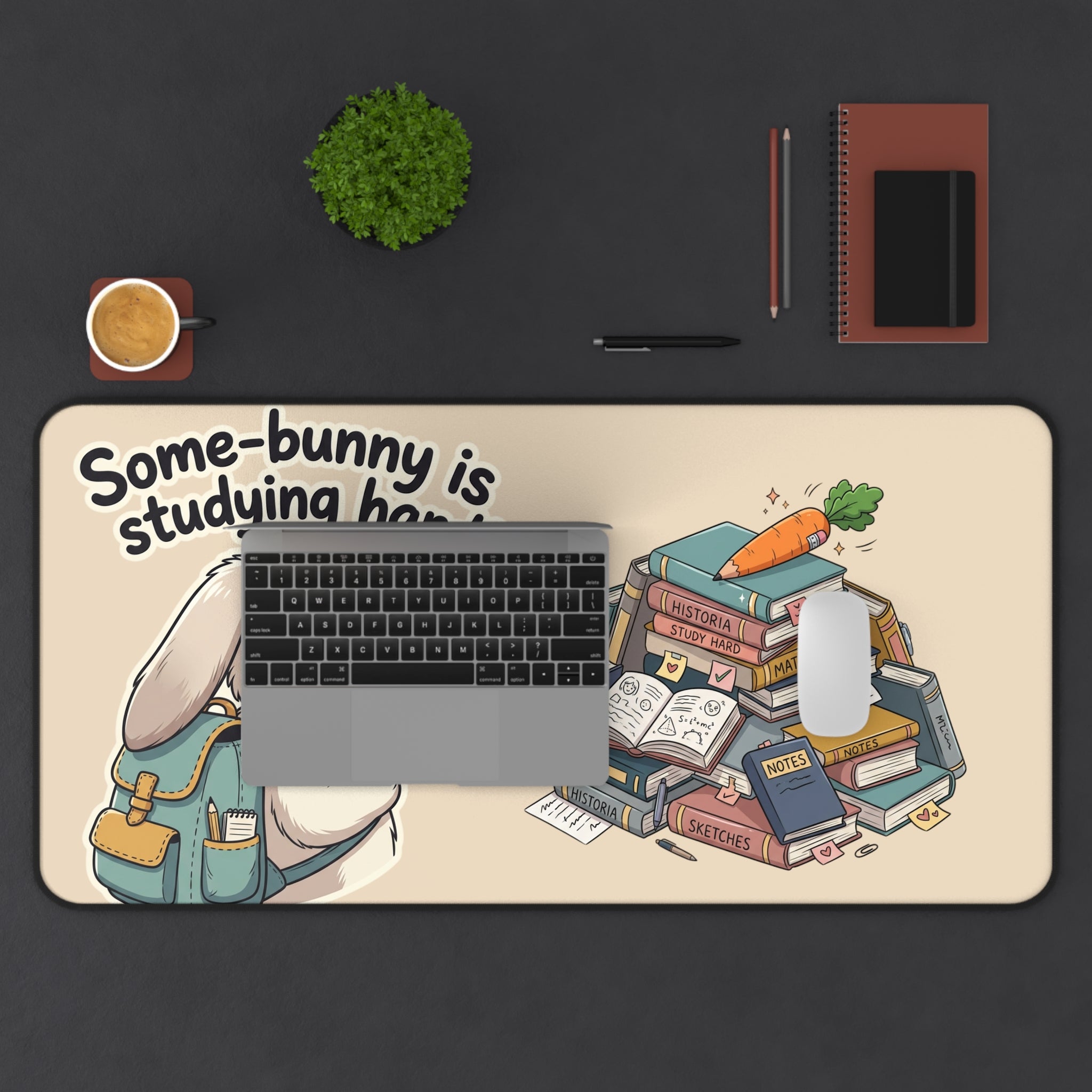 Some-bunny Is Studying Hard Desk Mat — Cute Bunny Study Mousepad for Students & Kids