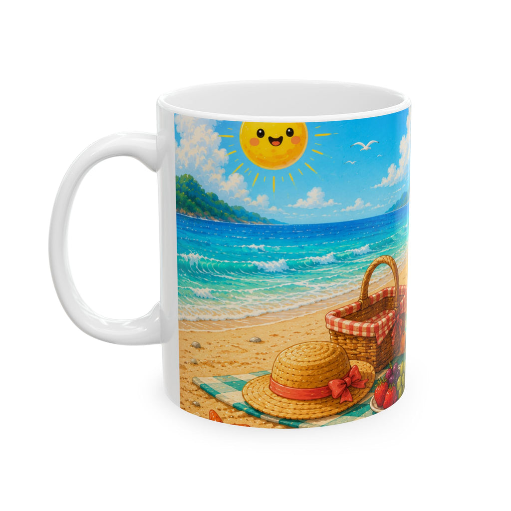 Beach Picnic Hedgehog Ceramic Mug – Cute Summer Vacation Coffee Cup (11oz)