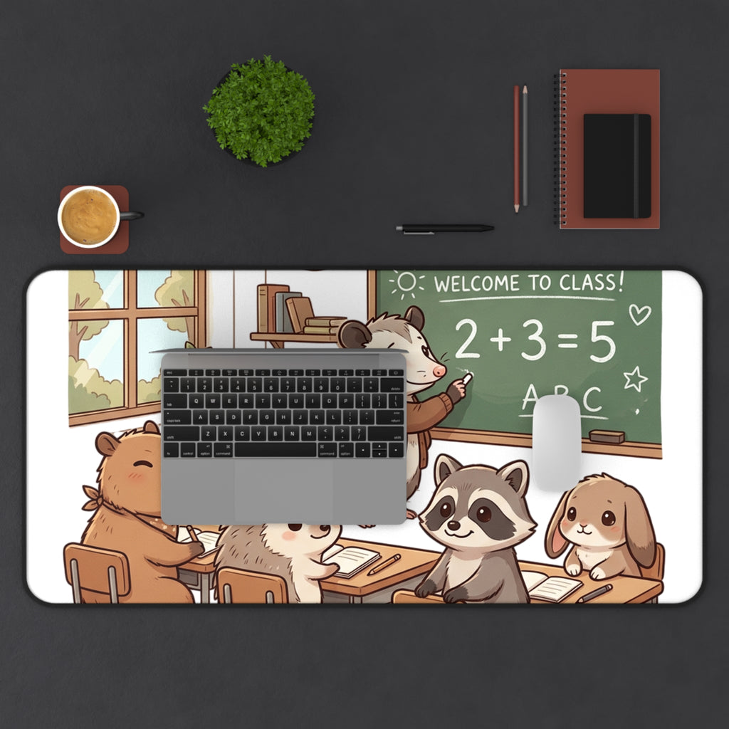 Cute Classroom Animal Desk Mat — 'Welcome to Class' School Mouse, Raccoon, Hedgehog & Friends