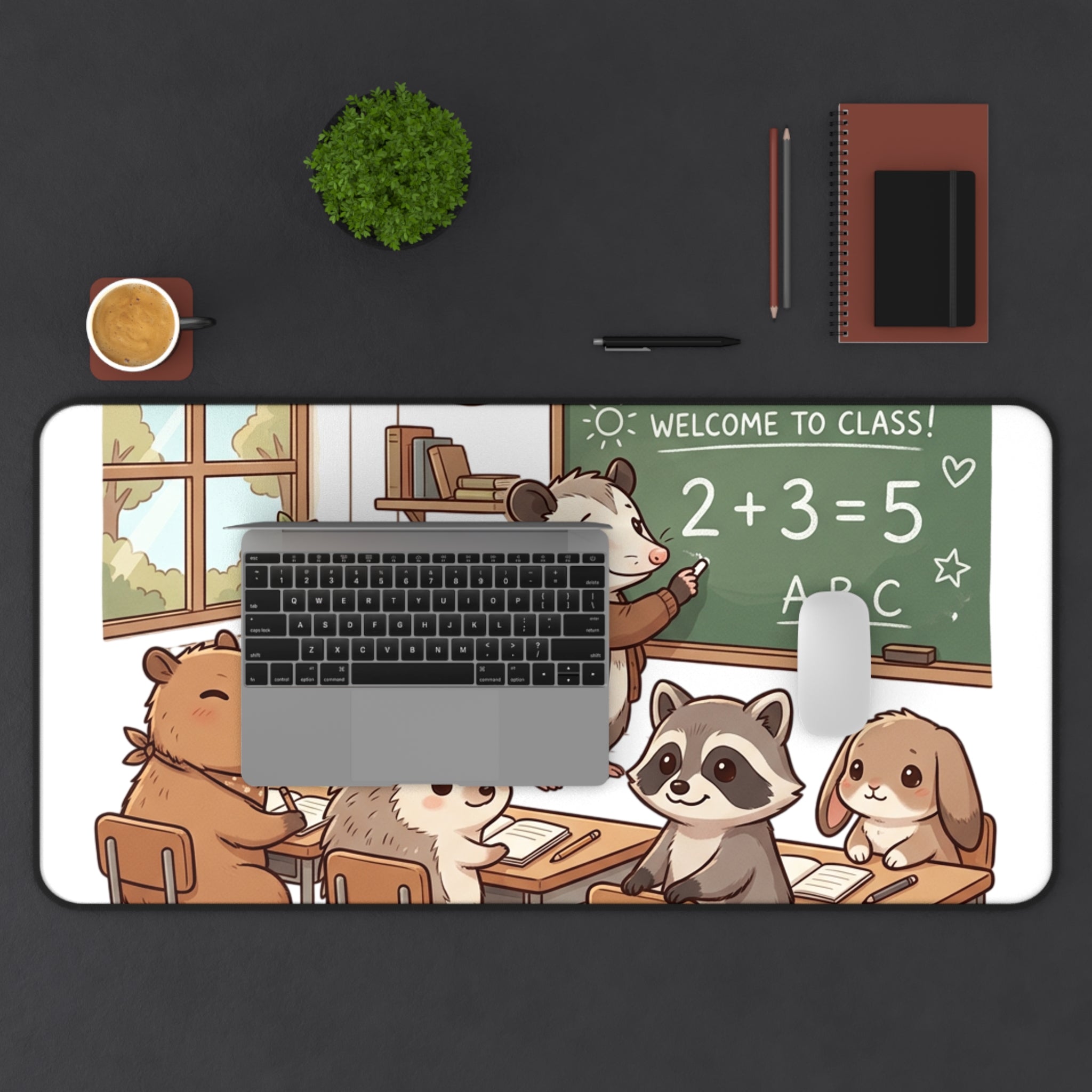 Cute Classroom Animal Desk Mat — 'Welcome to Class' School Mouse, Raccoon, Hedgehog & Friends