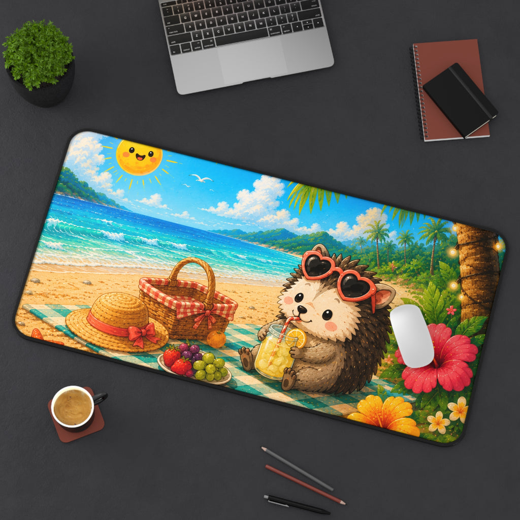 Beach Picnic Hedgehog Desk Mat — Cute Summer Mousepad for Office & Gaming