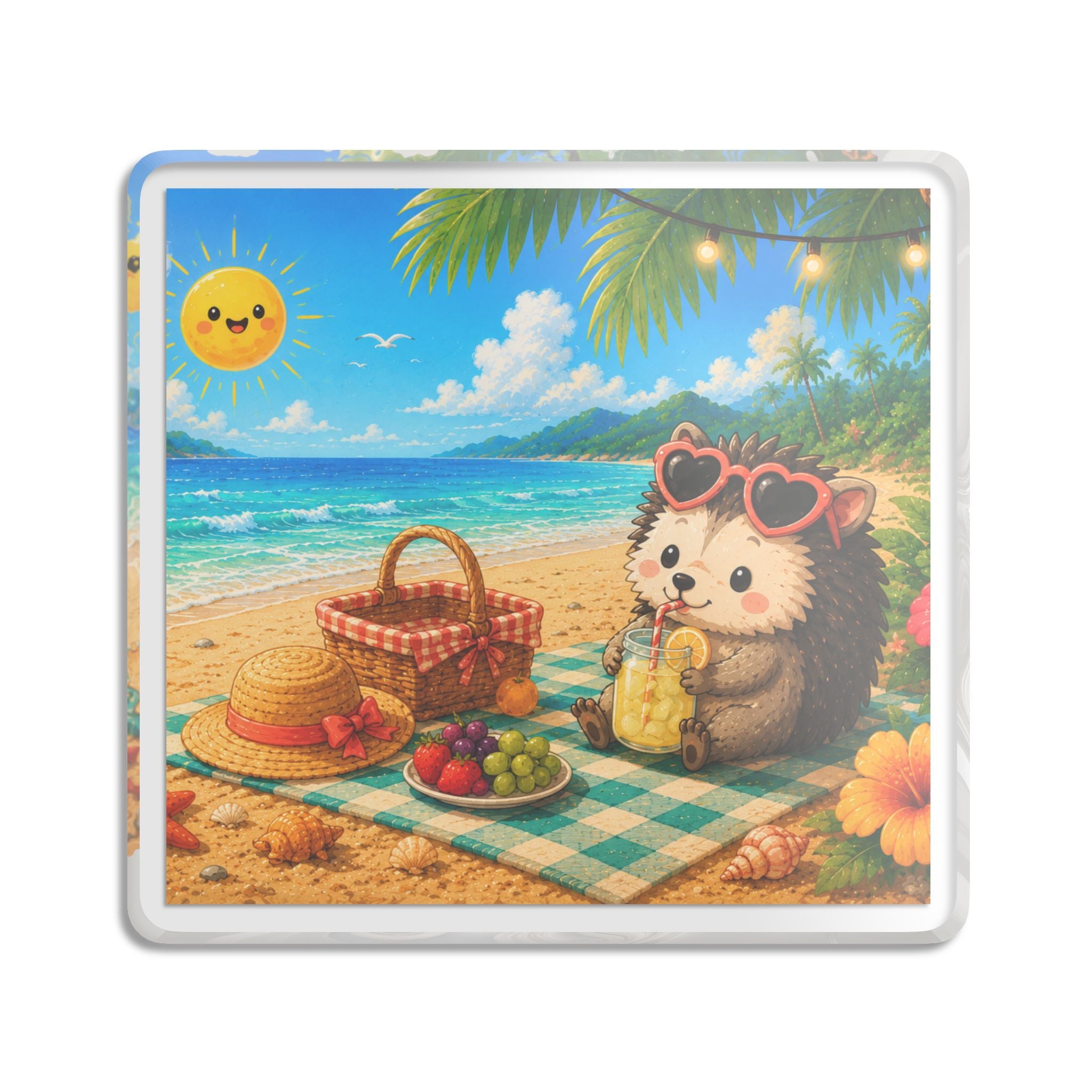 Beach Picnic Hedgehog Acrylic Statue - Cute Summer Desk Ornament