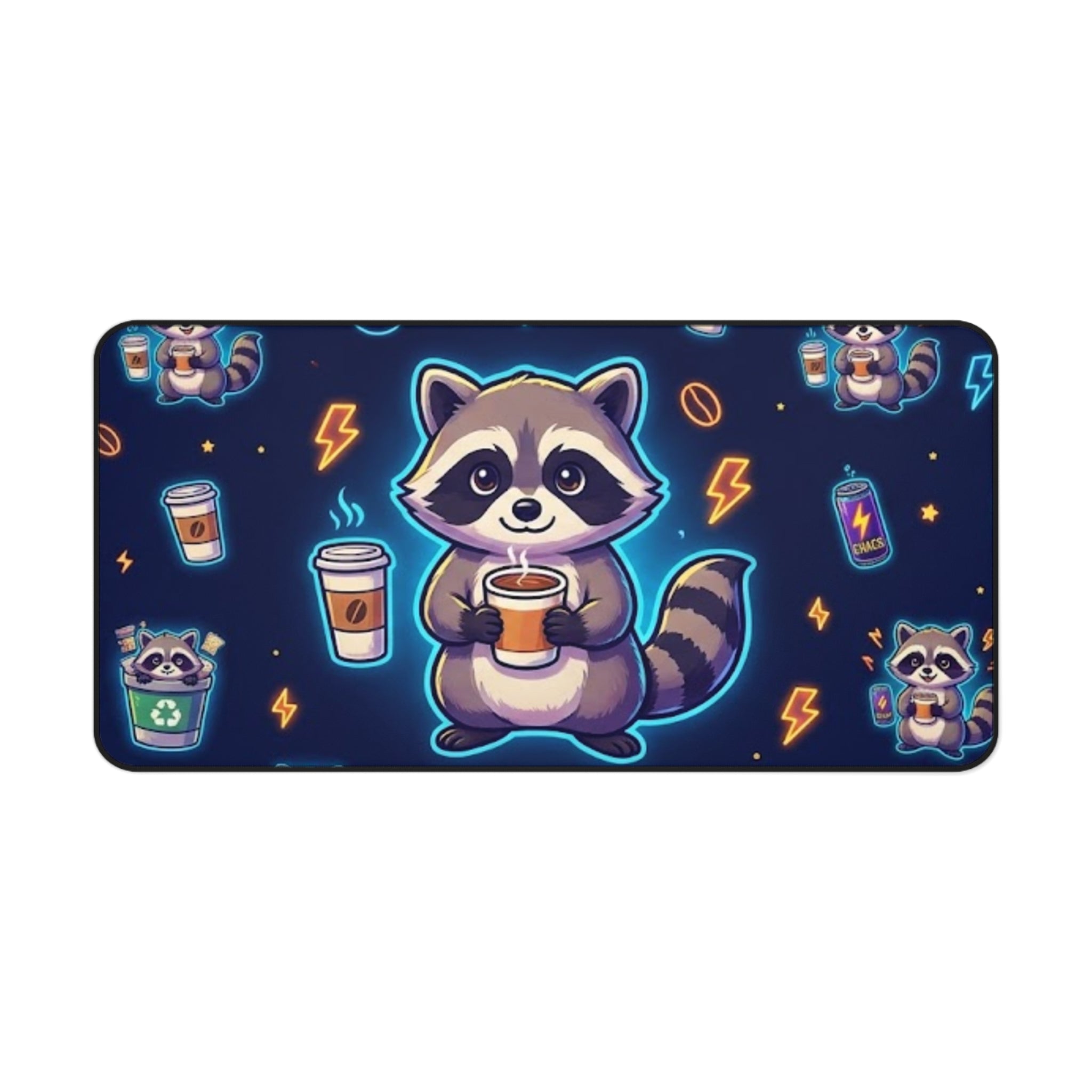 Cute Coffee Raccoon Desk Mat