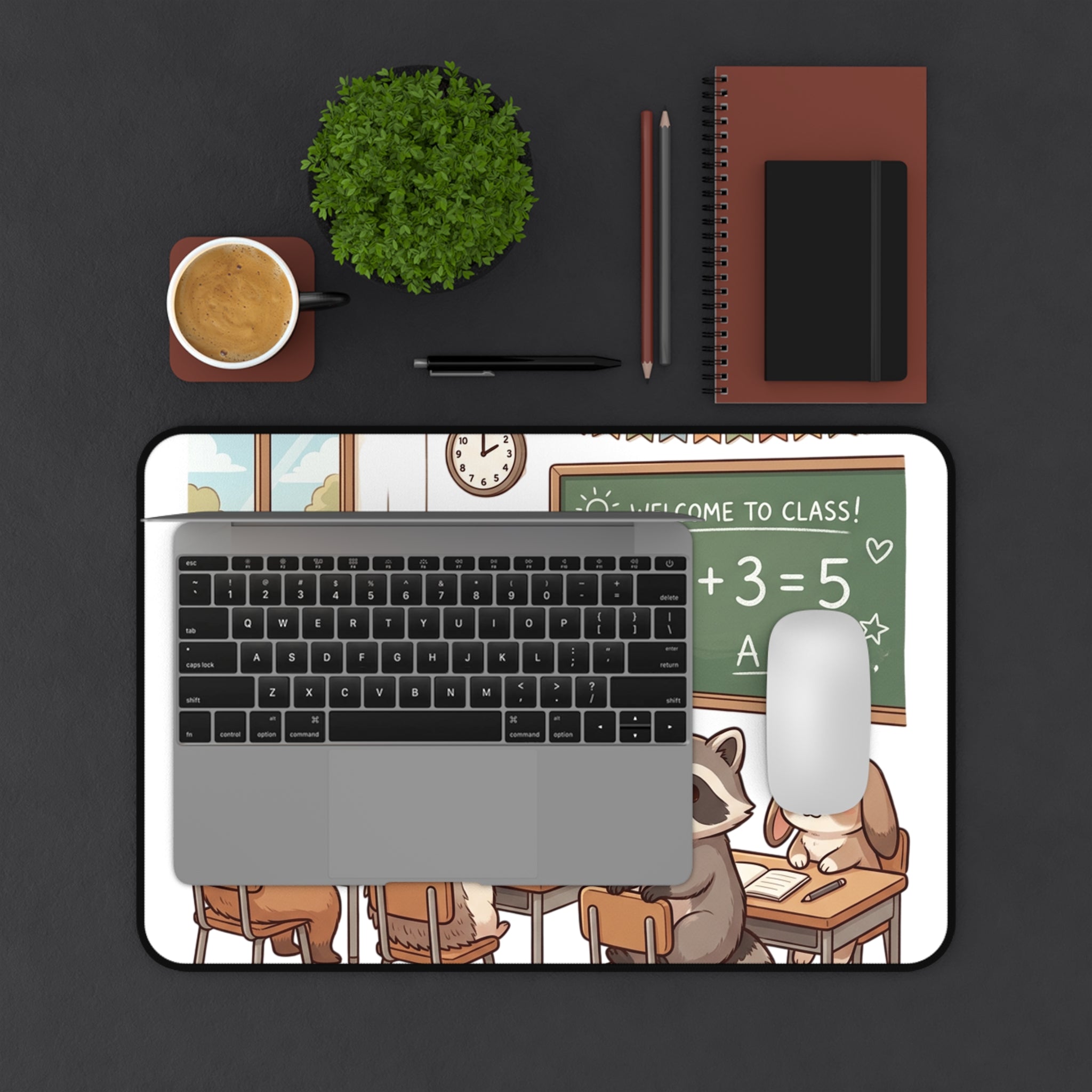 Cute Classroom Animal Desk Mat — 'Welcome to Class' School Mouse, Raccoon, Hedgehog & Friends