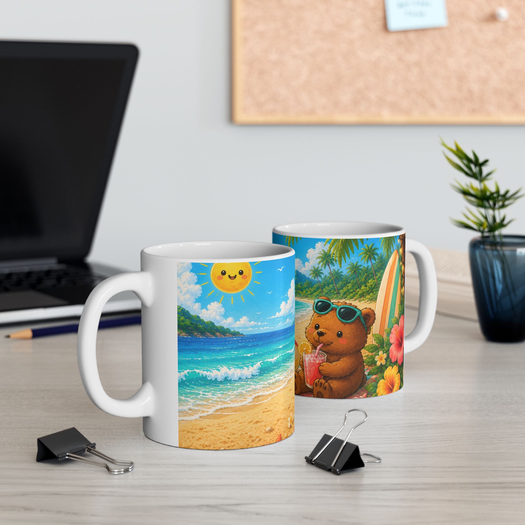 Beach Bear Ceramic Mug — Cute Tropical Summer Drinkware (11oz)