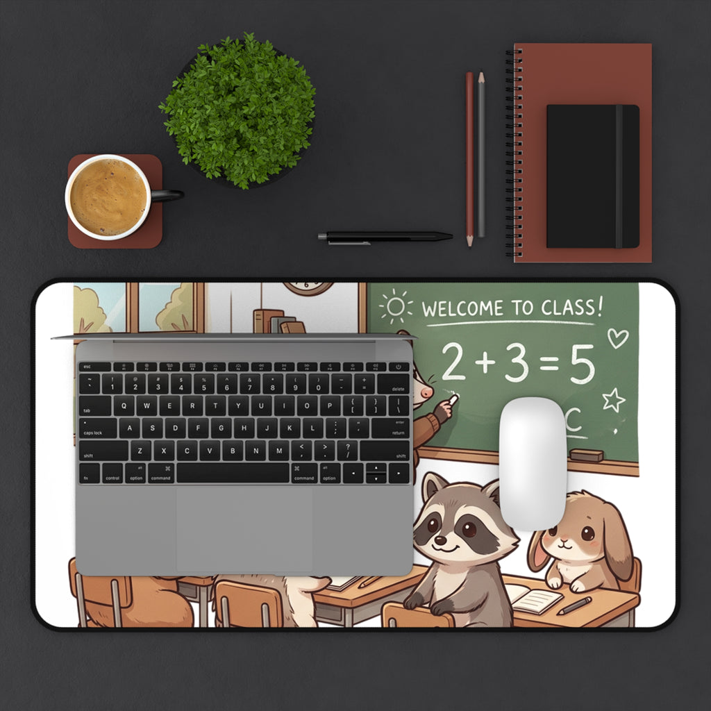Cute Classroom Animal Desk Mat — 'Welcome to Class' School Mouse, Raccoon, Hedgehog & Friends