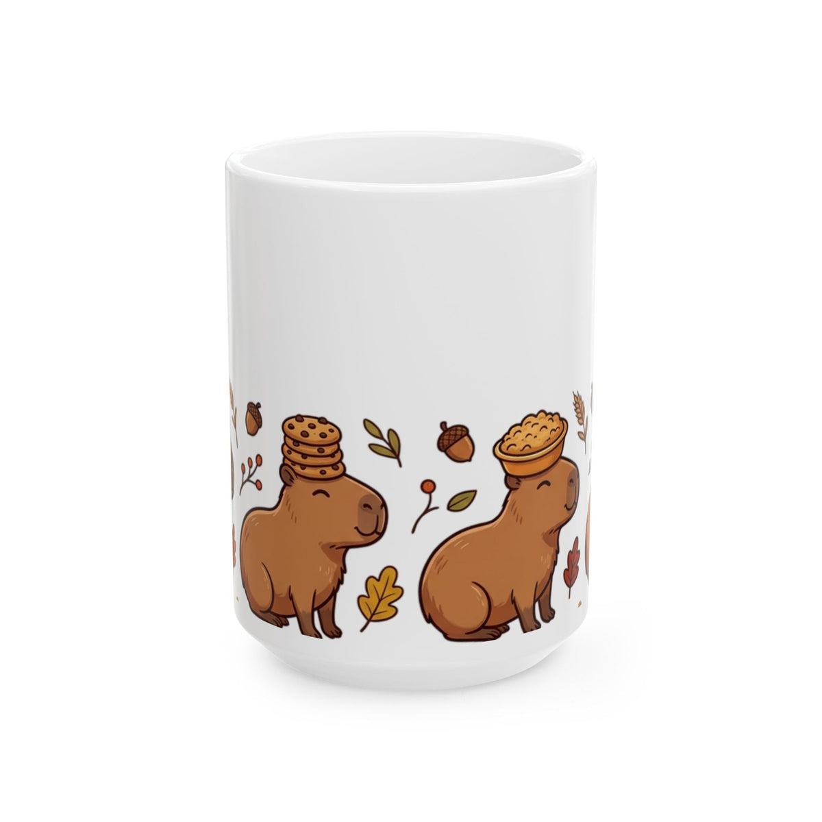 Autumn Capybara Ceramic Mug, Cute Fall Animals Coffee Cup (11oz 15oz) - 15oz - Mug