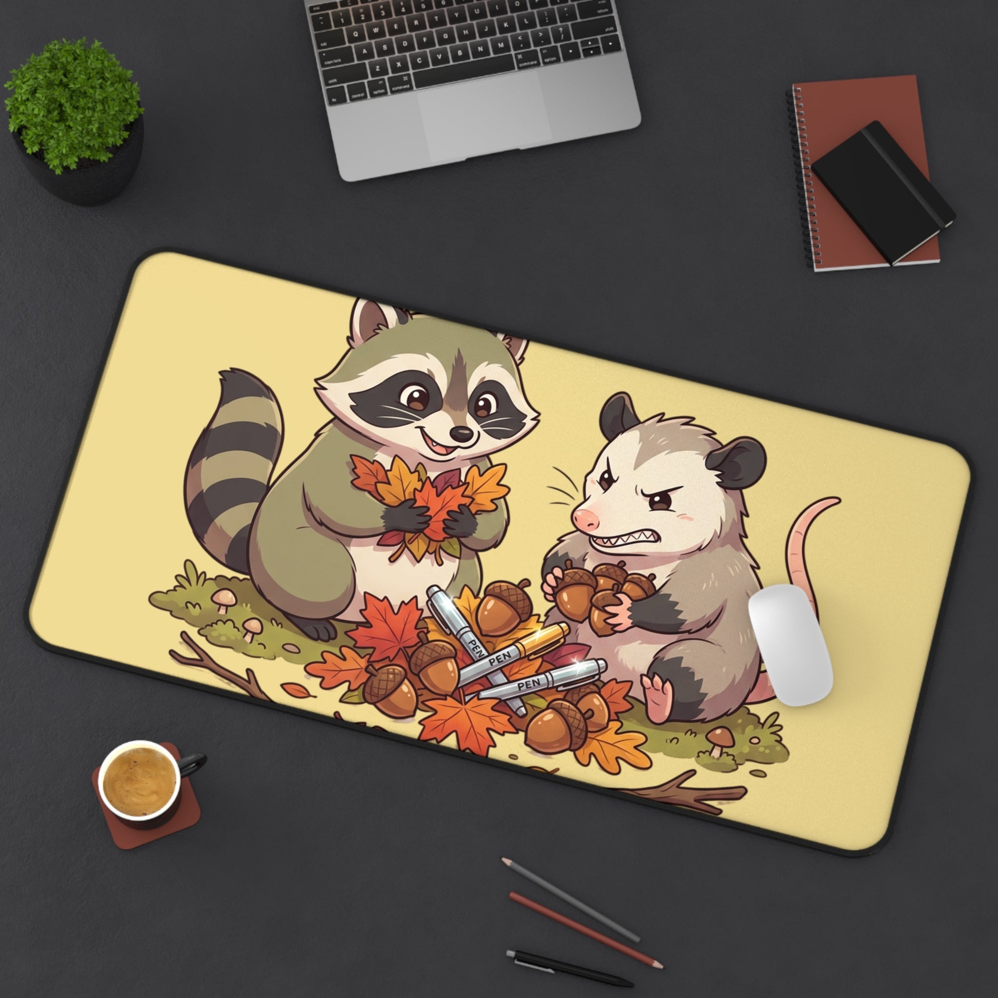 Autumn Friends Desk Mat – Cute Raccoon & Opossum Fall Mousepad - Home Decor
