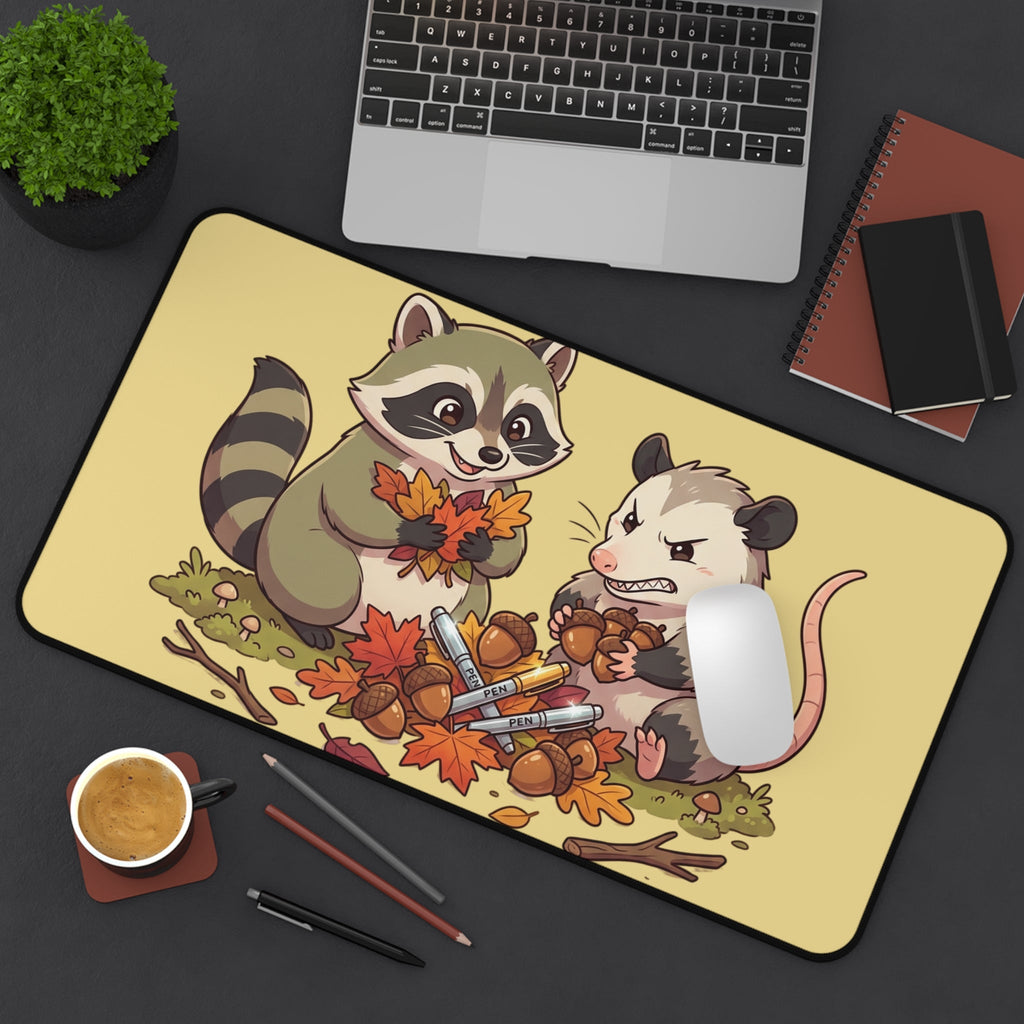 Autumn Friends Desk Mat – Cute Raccoon & Opossum Fall Mousepad - Home Decor