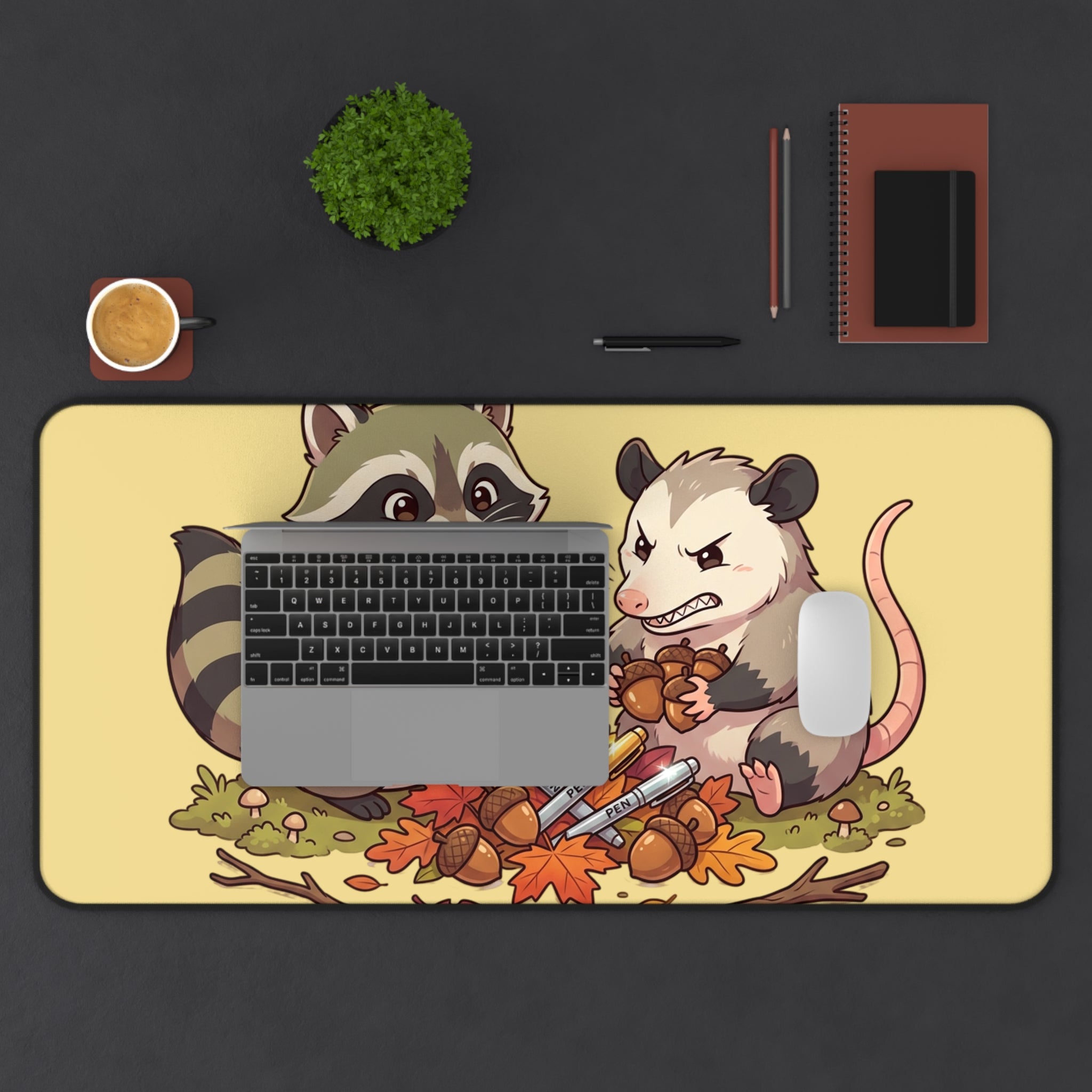 Autumn Friends Desk Mat – Cute Raccoon & Opossum Fall Mousepad - Home Decor
