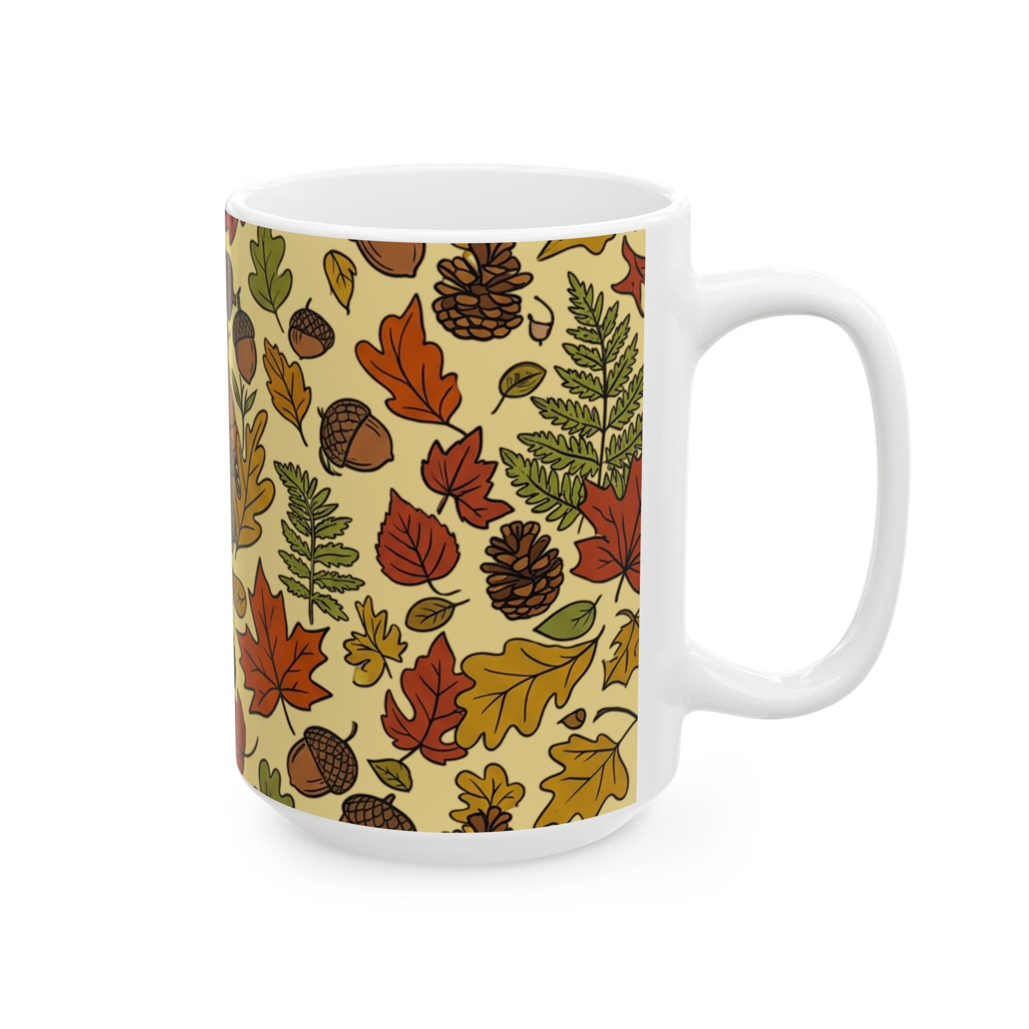 Autumn Hedgehog Ceramic Mug, Cute Fall Leaves & Acorns Coffee Cup (11oz/15oz) - Mug