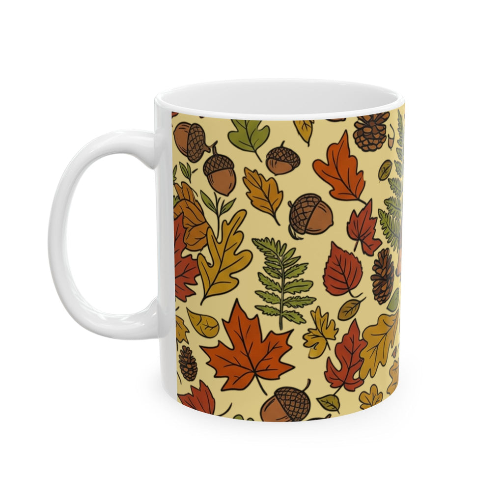 Autumn Hedgehog Ceramic Mug, Cute Fall Leaves & Acorns Coffee Cup (11oz/15oz) - Mug