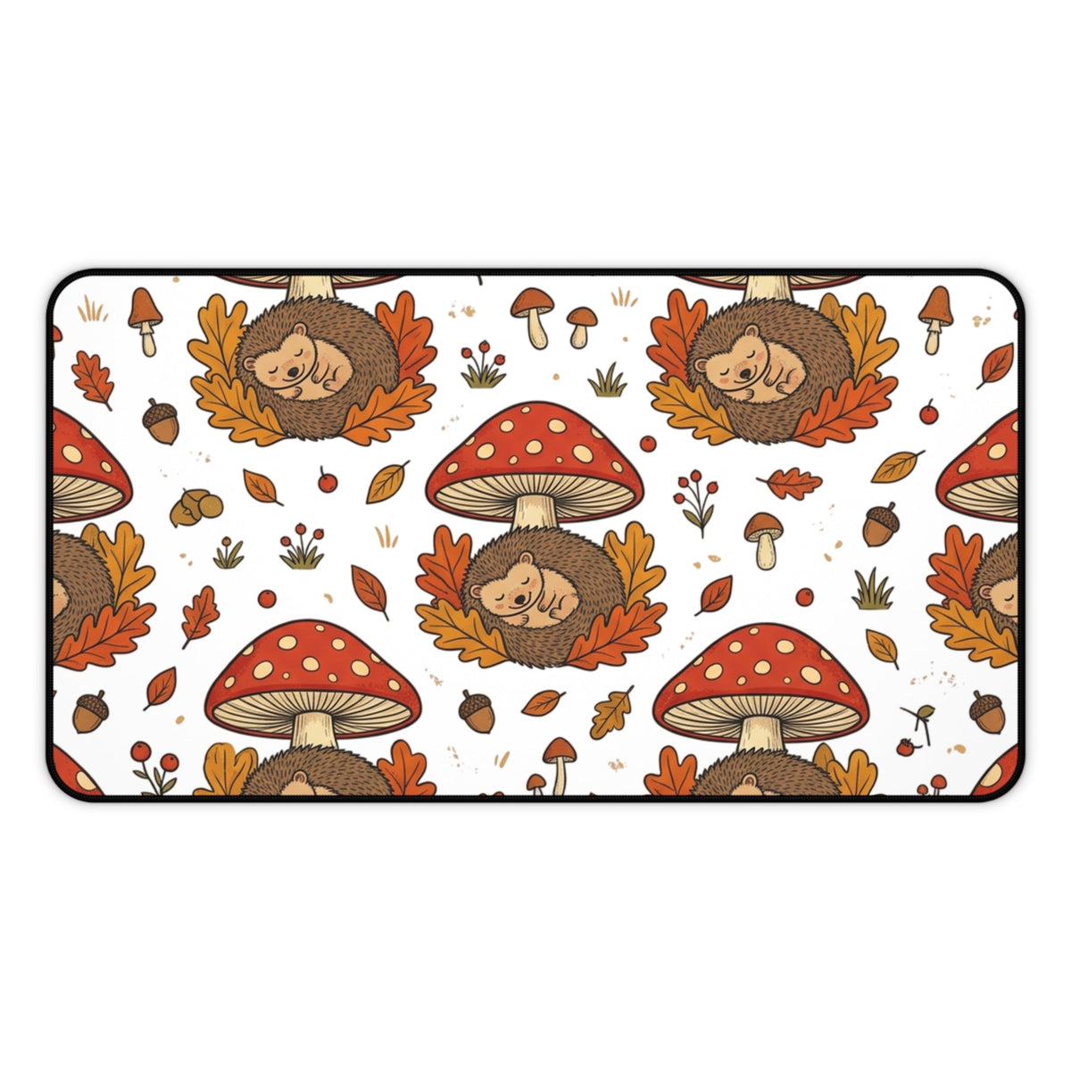 Autumn Mushroom Hedgehog Desk Mat, Cute Fall Woodland Mouse Pattern - 12’’ × 22’’ - Home Decor