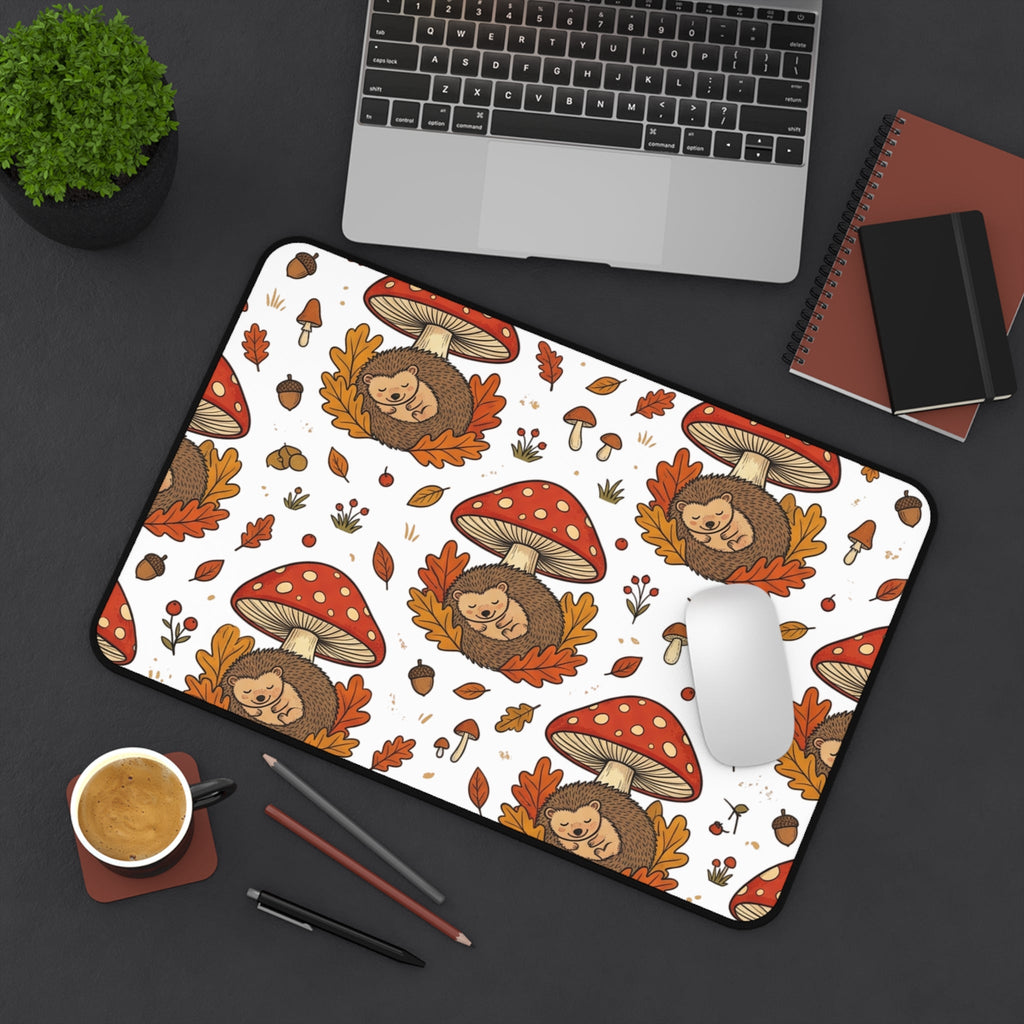Autumn Mushroom Hedgehog Desk Mat, Cute Fall Woodland Mouse Pattern - 12’’ × 18’’ - Home Decor
