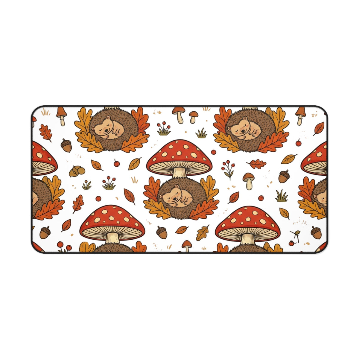Autumn Mushroom Hedgehog Desk Mat, Cute Fall Woodland Mouse Pattern - 16’’ × 32’’ - Home Decor