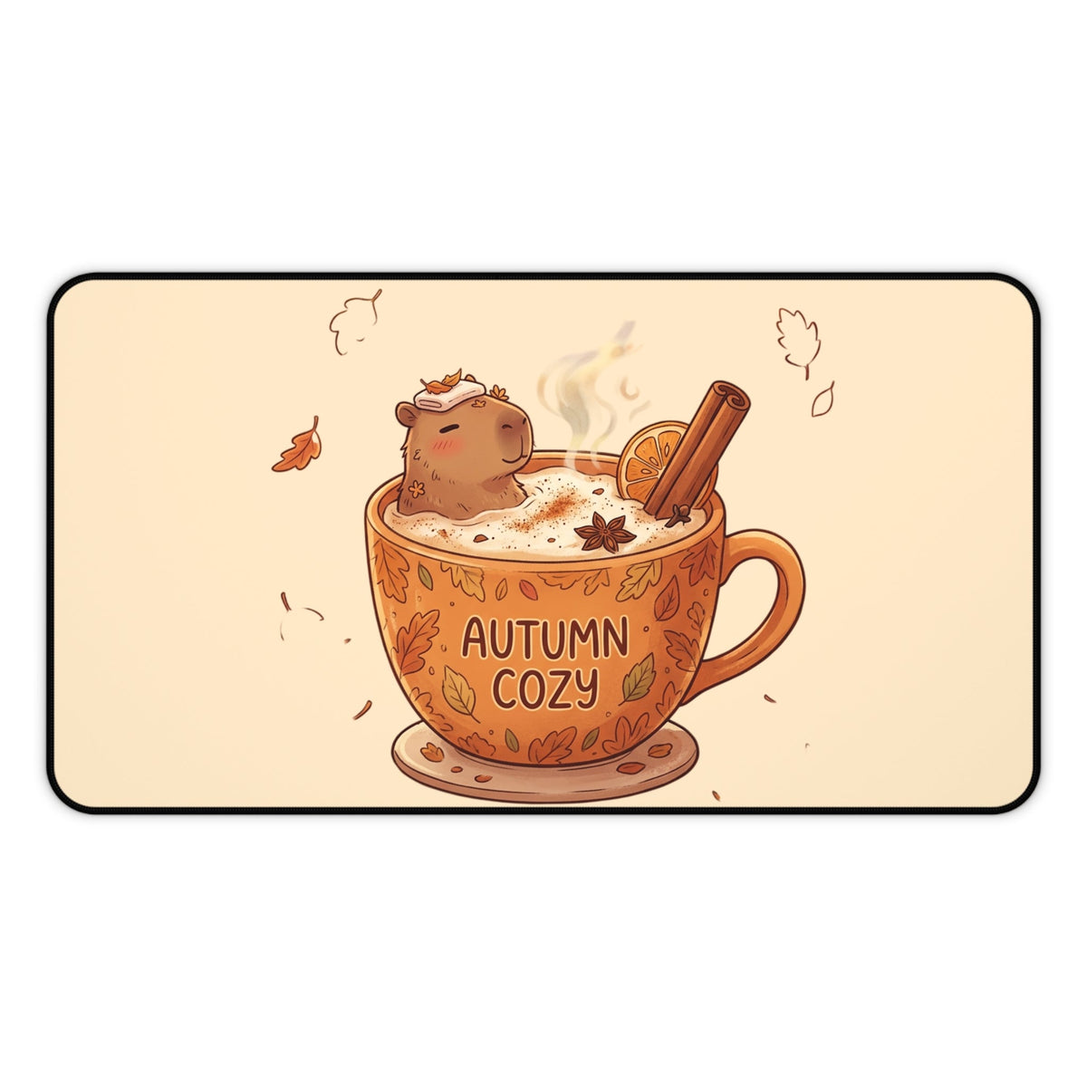 Capy-ccino Hot Spring - Cozy Capybara Fall Desk Mat - 12’’ × 22’’ - Home Decor