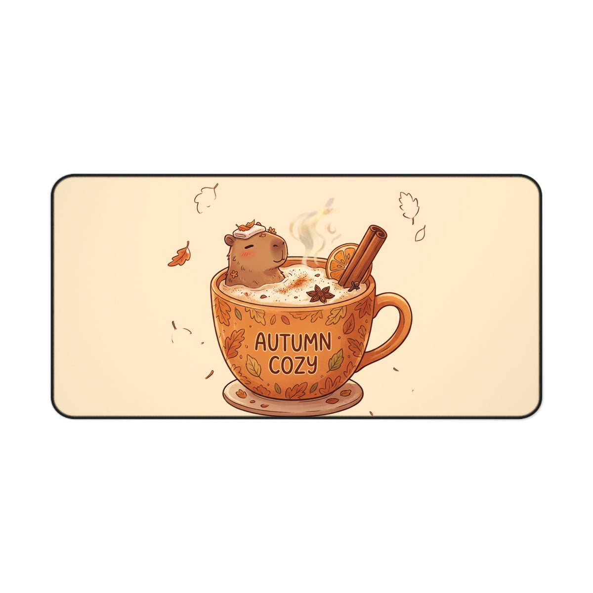Capy-ccino Hot Spring - Cozy Capybara Fall Desk Mat - 16’’ × 32’’ - Home Decor