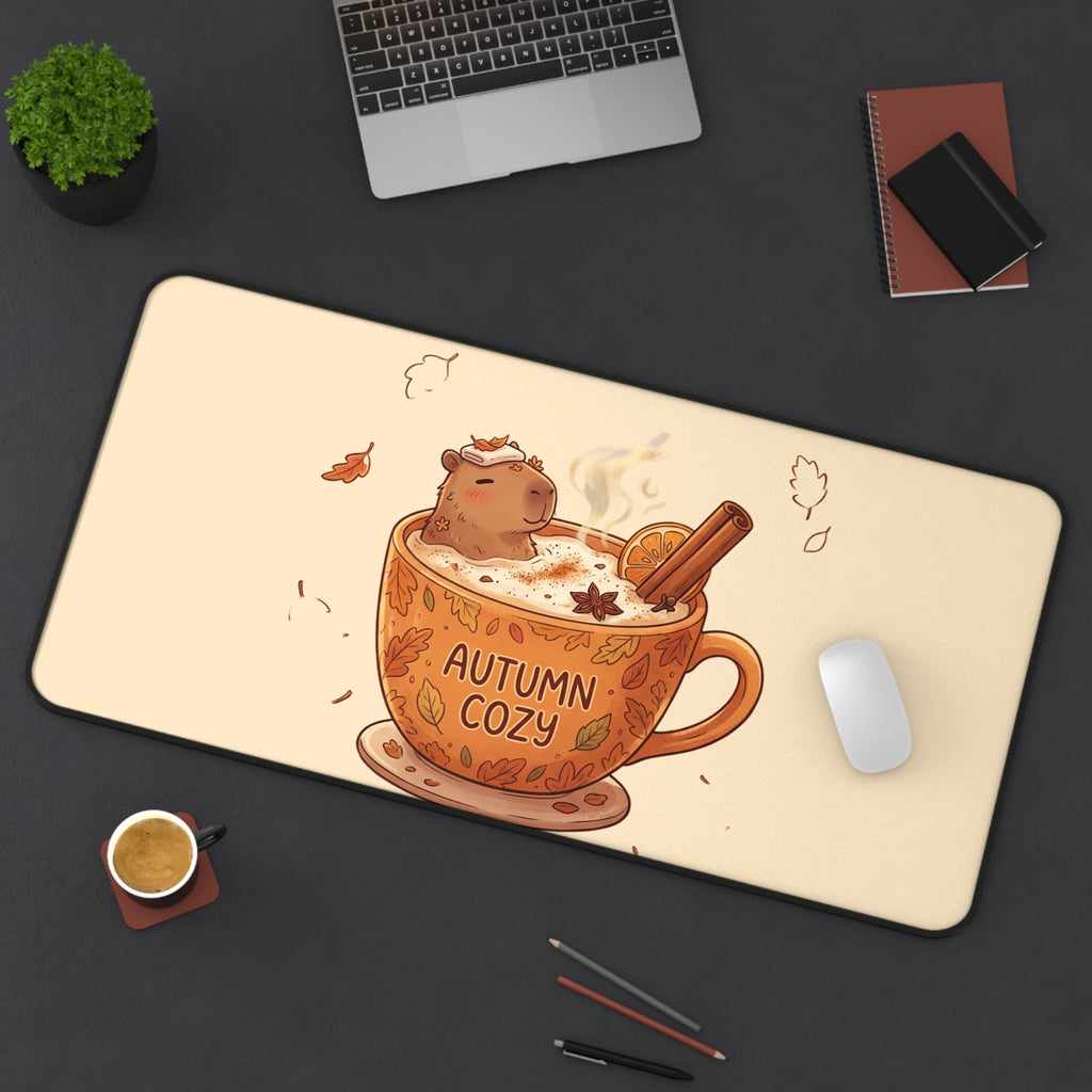 Capy-ccino Hot Spring - Cozy Capybara Fall Desk Mat - Home Decor