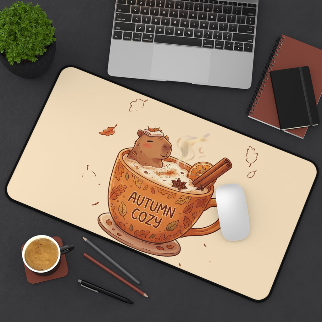 Capy-ccino Hot Spring - Cozy Capybara Fall Desk Mat - Home Decor