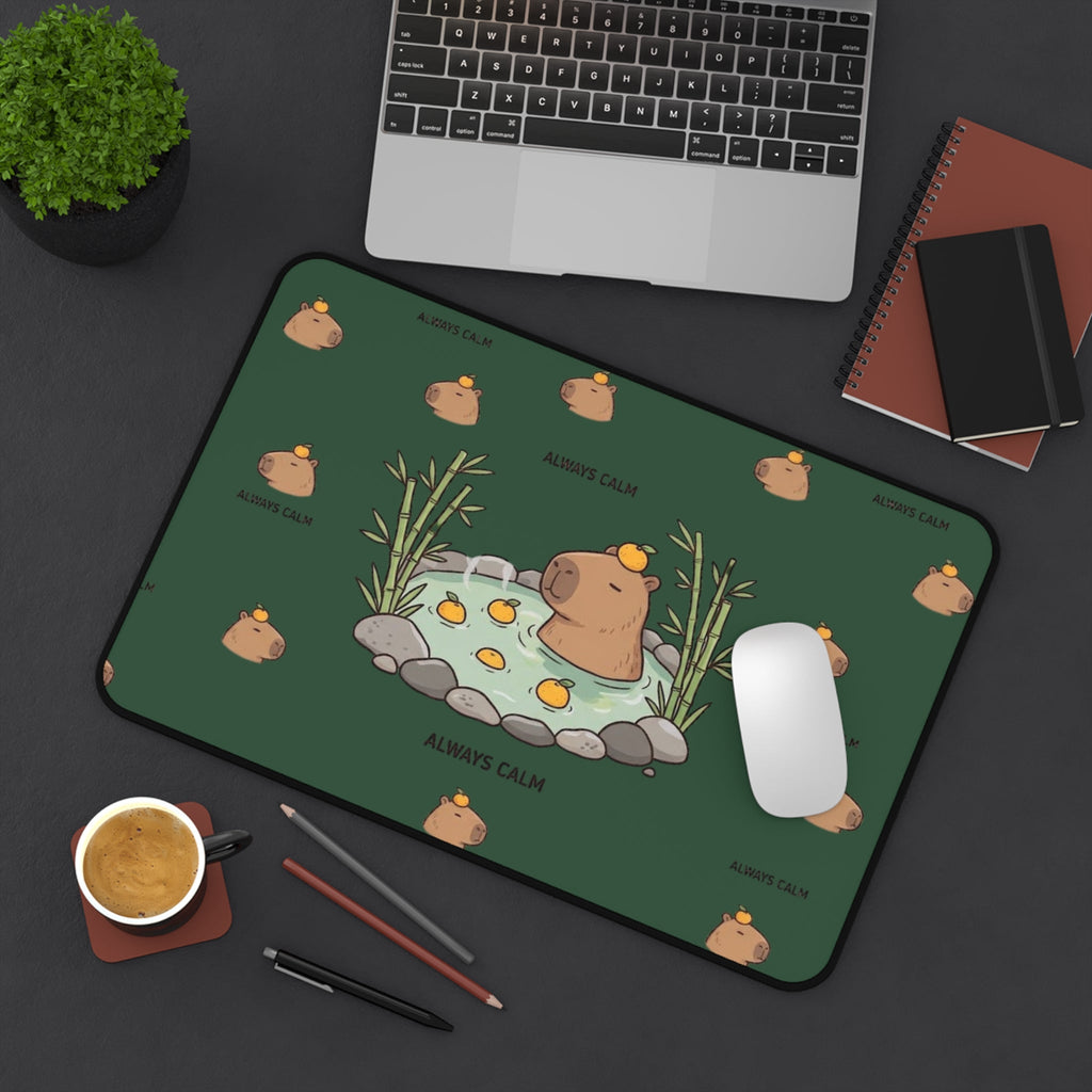 Cute Capybara ’Always Calm’ Desk Mat - 12’’ × 18’’ - Home Decor