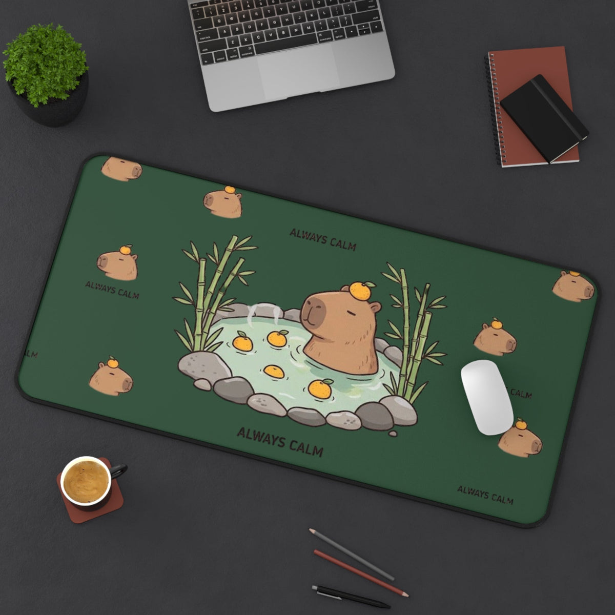 Cute Capybara ’Always Calm’ Desk Mat - Home Decor