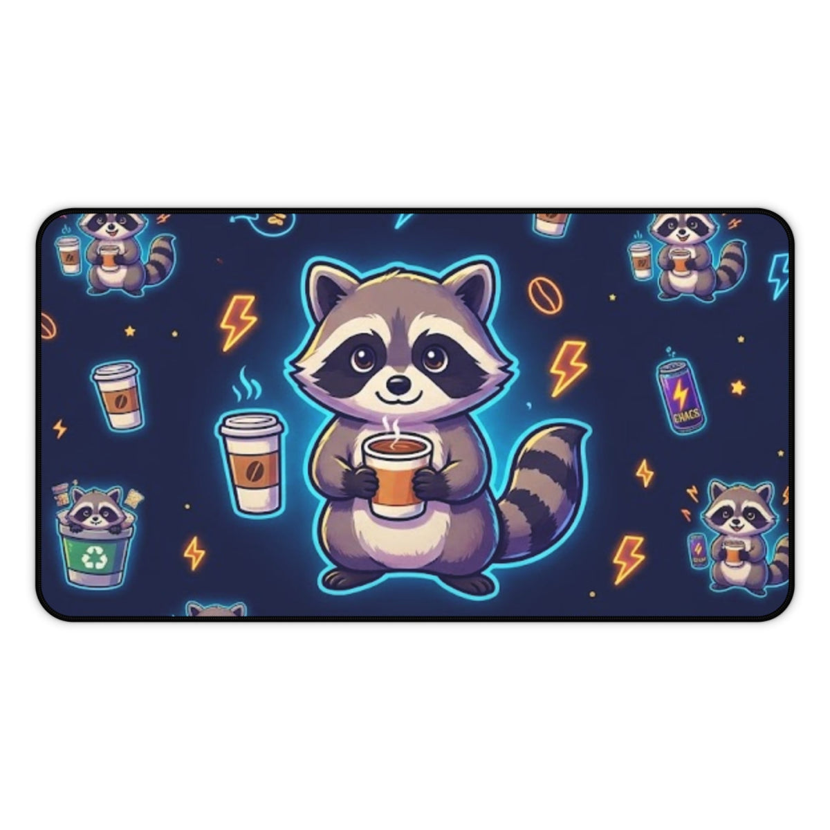 Cute Coffee Raccoon Desk Mat - 12’’ × 22’’ - Home Decor