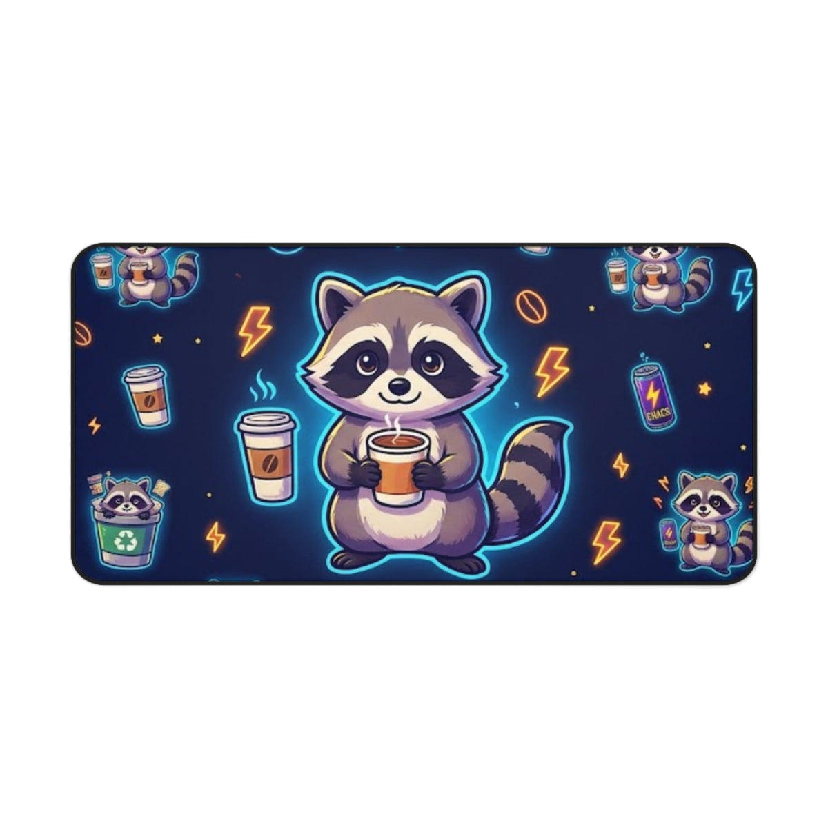 Cute Coffee Raccoon Desk Mat - 16’’ × 32’’ - Home Decor