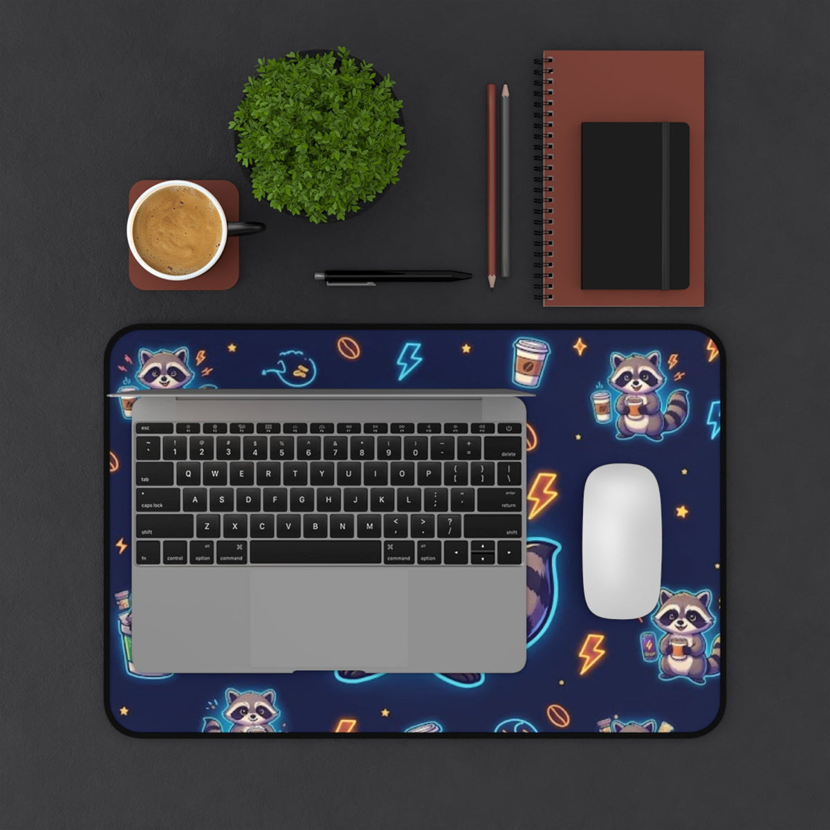 Cute Coffee Raccoon Desk Mat - Home Decor