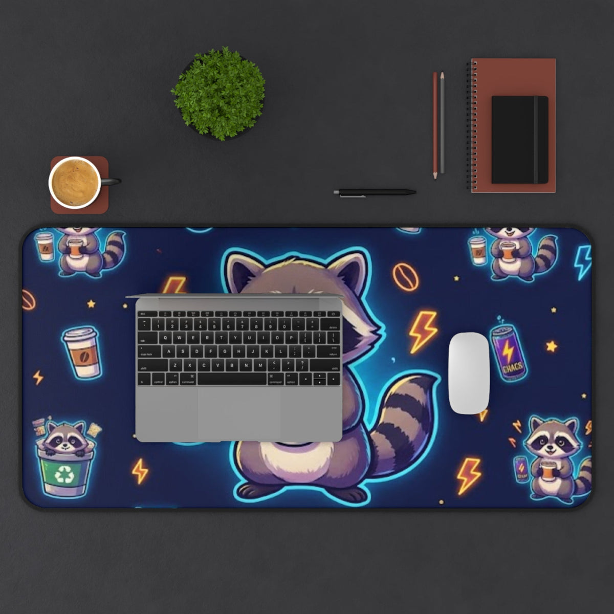 Cute Coffee Raccoon Desk Mat - Home Decor