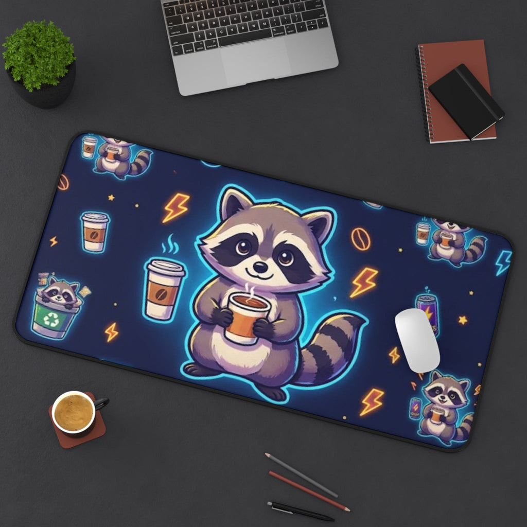 Cute Coffee Raccoon Desk Mat - Home Decor