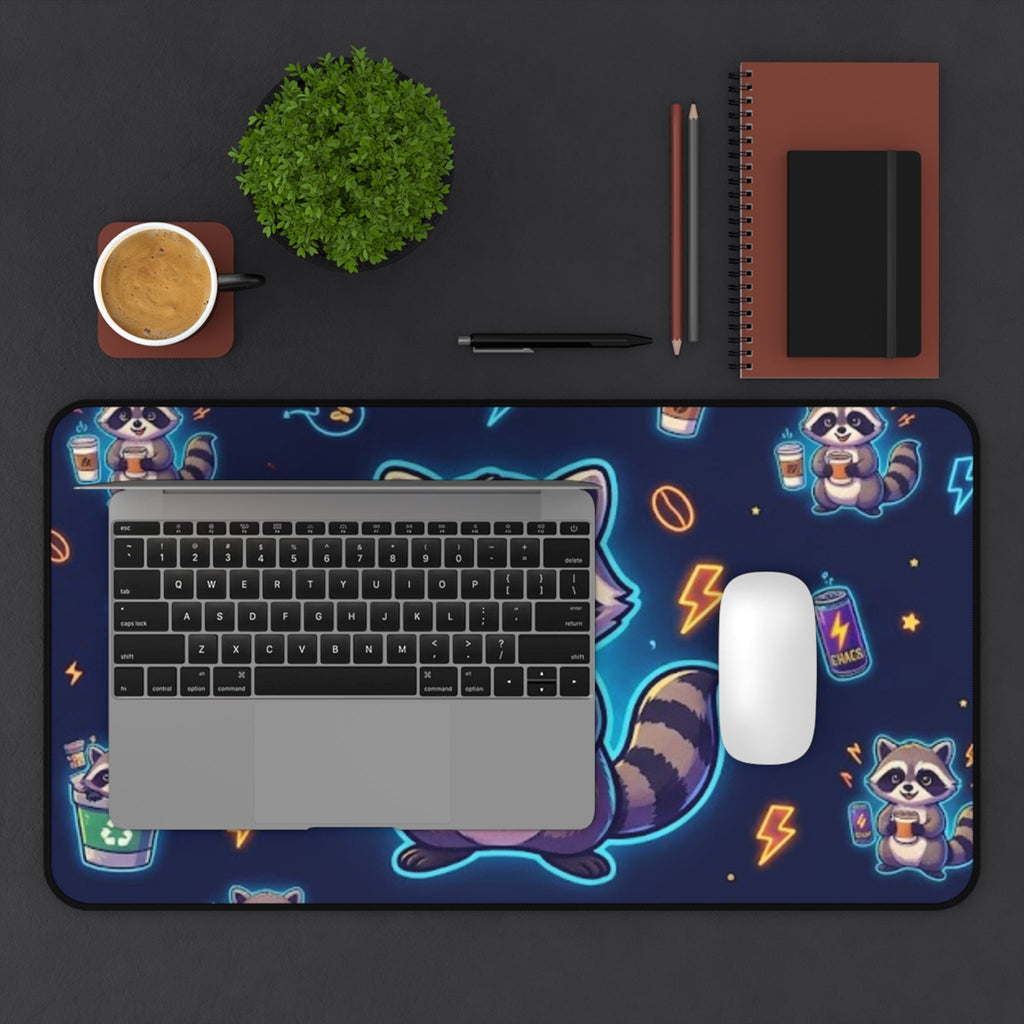 Cute Coffee Raccoon Desk Mat - Home Decor
