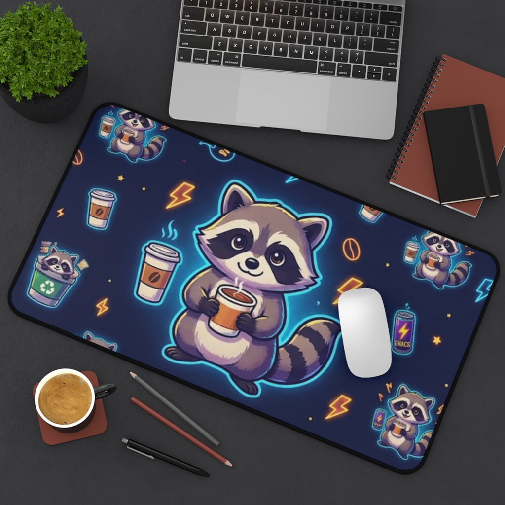 Cute Coffee Raccoon Desk Mat - Home Decor